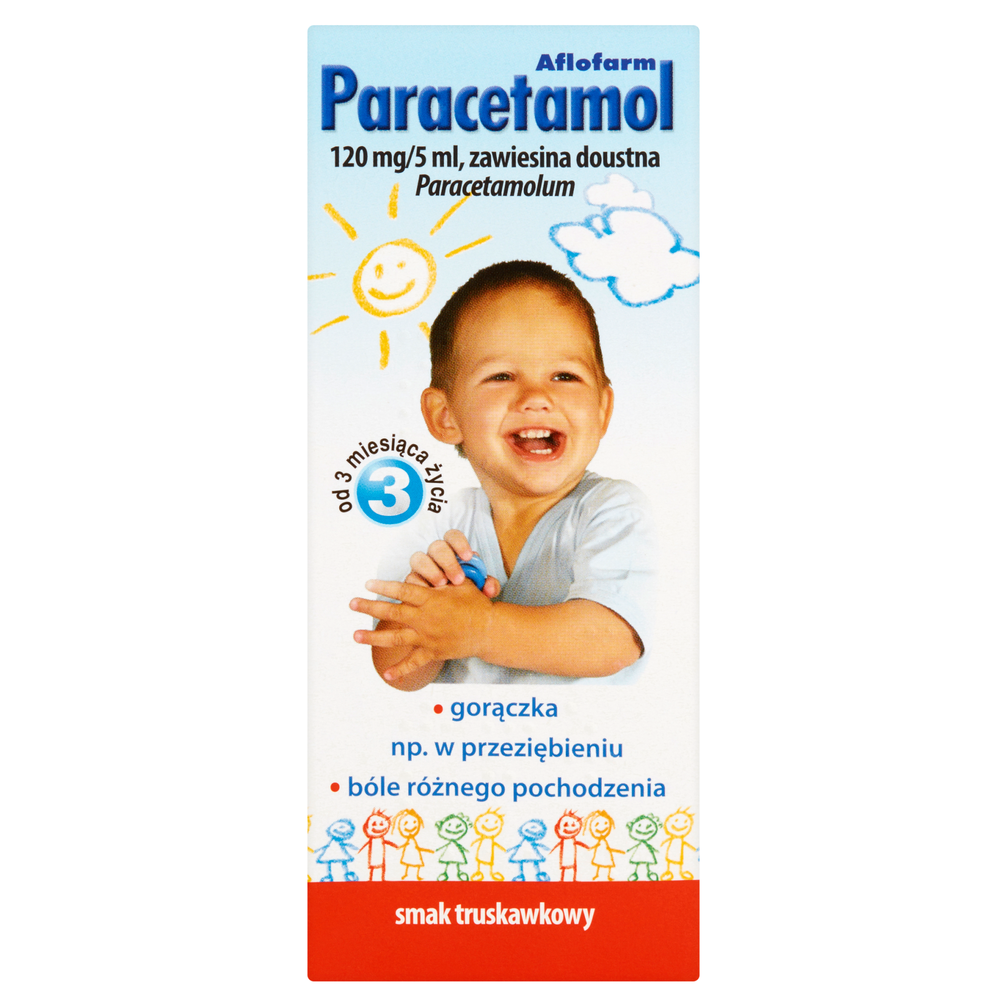 Paracetamol Aflofarm Zawiesina doustna o smaku truskawkowym 120 mg/5 ml, 100 ml zdjęcie