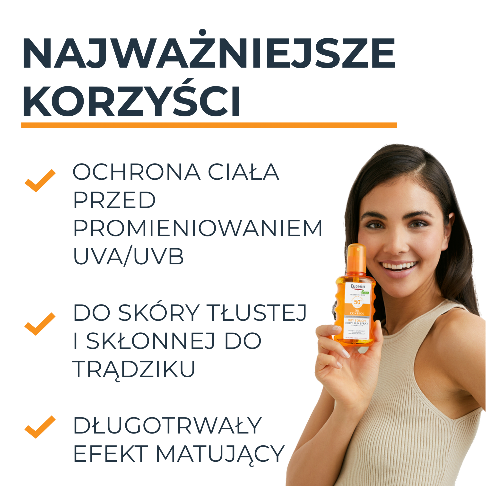 Eucerin Oil Control, Spray ochronny skóra skłonna do trądziku transparentny SPF 50+, 200 ml