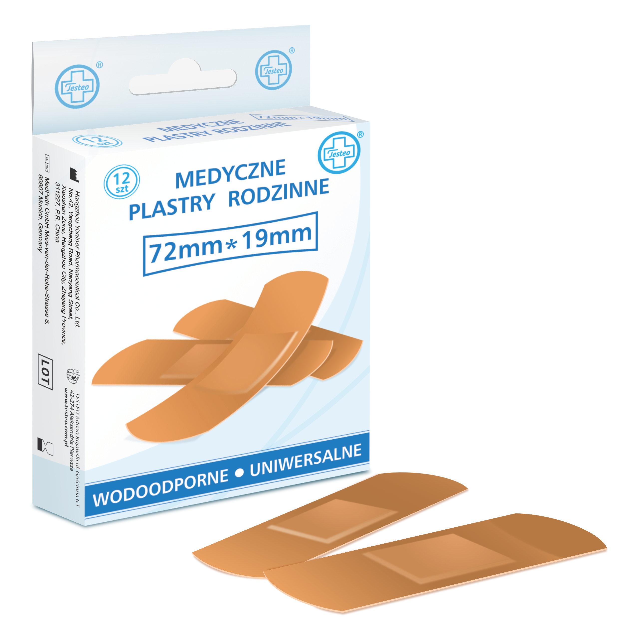 Testeo, Plastry medyczne wodoodporne, 12 sztuk zdjęcie