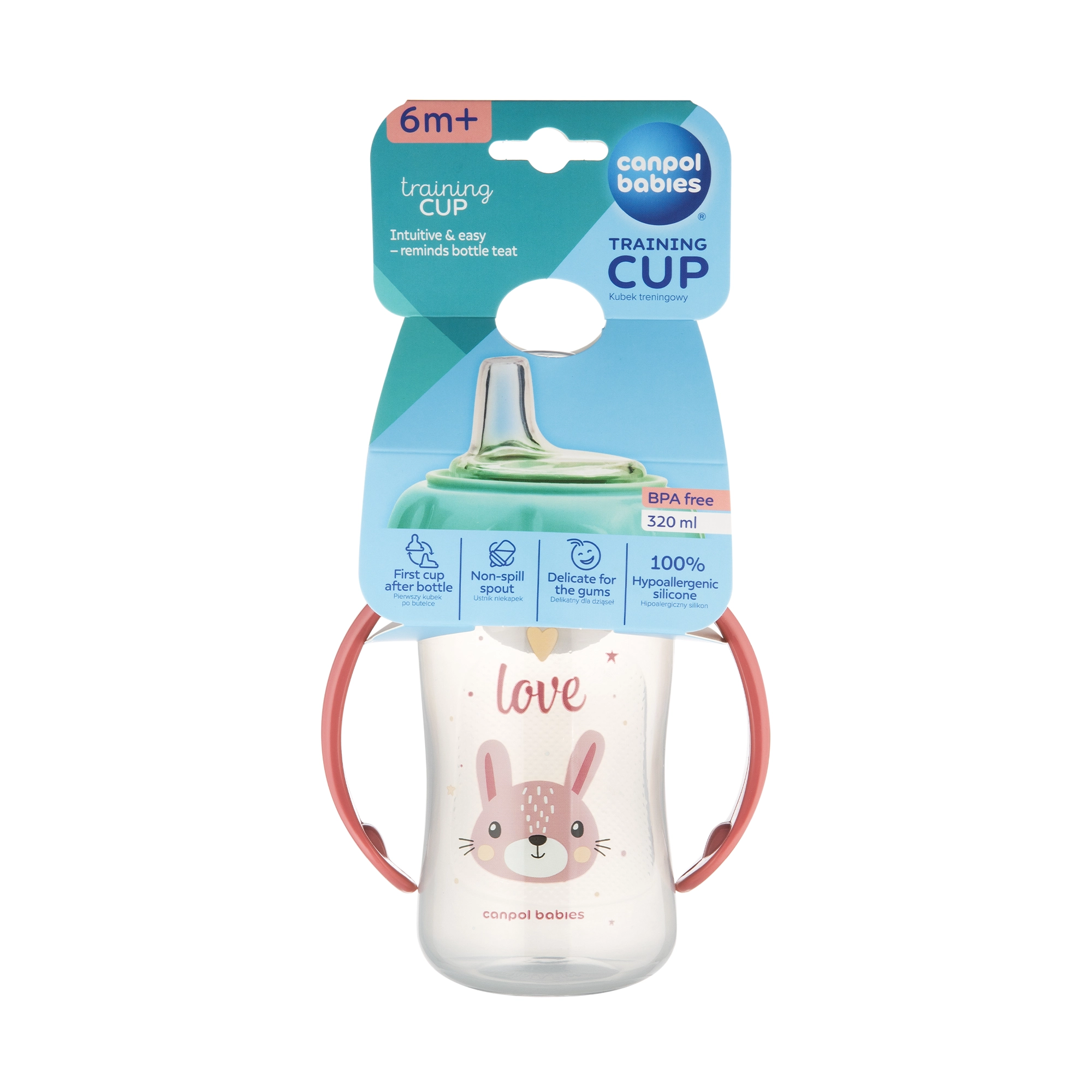 Canpol Babies Cute Animals kubek treningowy z silikonowym ustnikiem i uchwytami różowy kotek 320 ml [56/512] zdjęcie