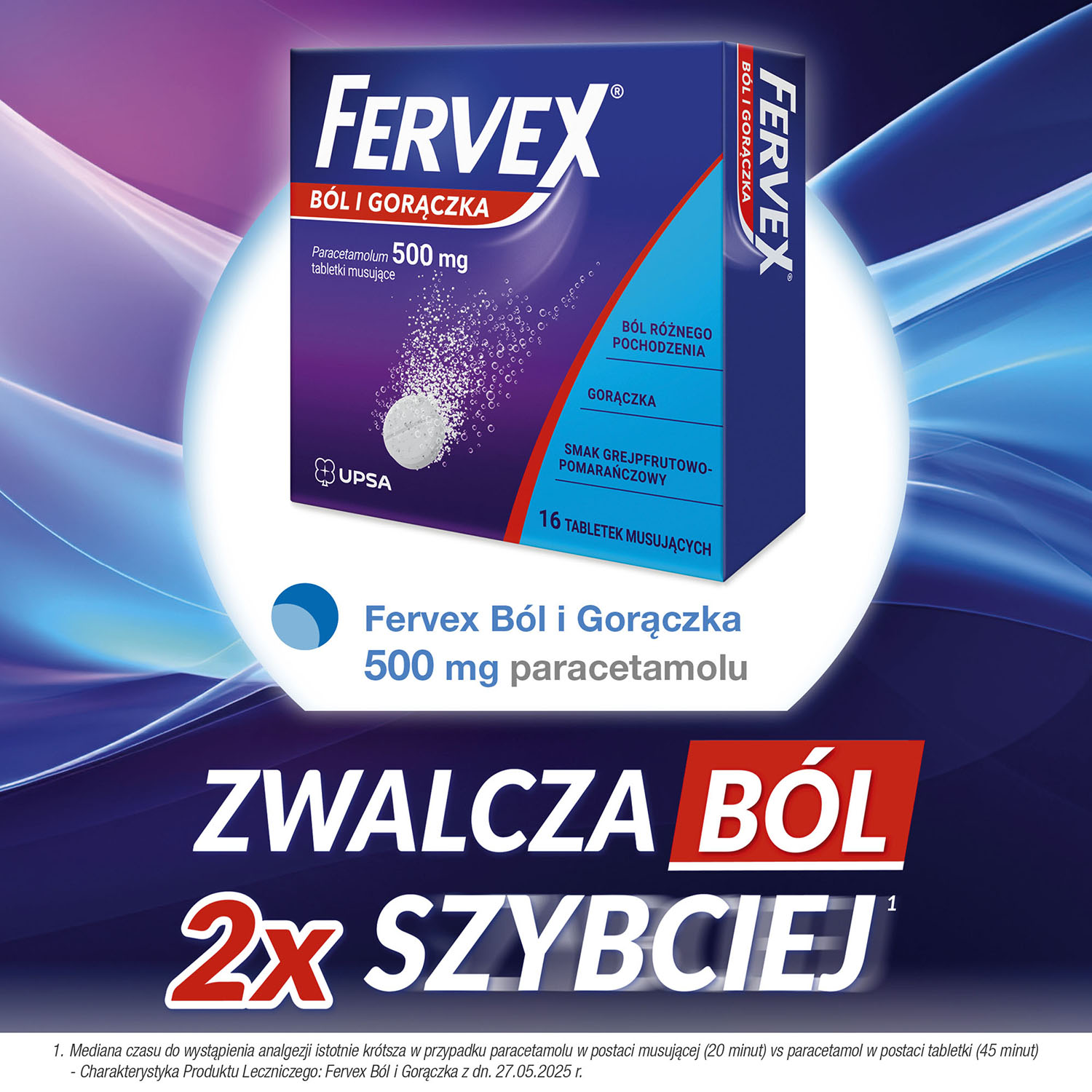 Fervex ból i gorączka, tabletki musujące, 16 sztuk