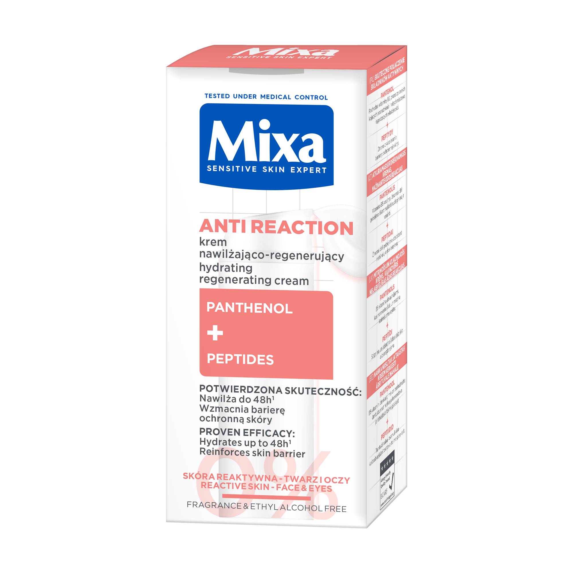 Mixa Anti Reaction Nawilżająco - regenerujący krem przeciw zaczerwienieniom dla skóry reaktywnej, 50 ml