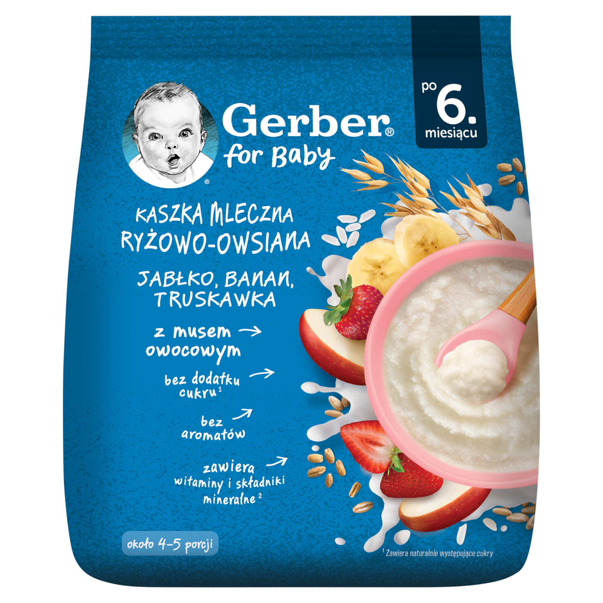 Gerber Kaszka mleczna ryżowo-owsiana jabłko banan truskawka po 6. miesiącu, 160 g zdjęcie