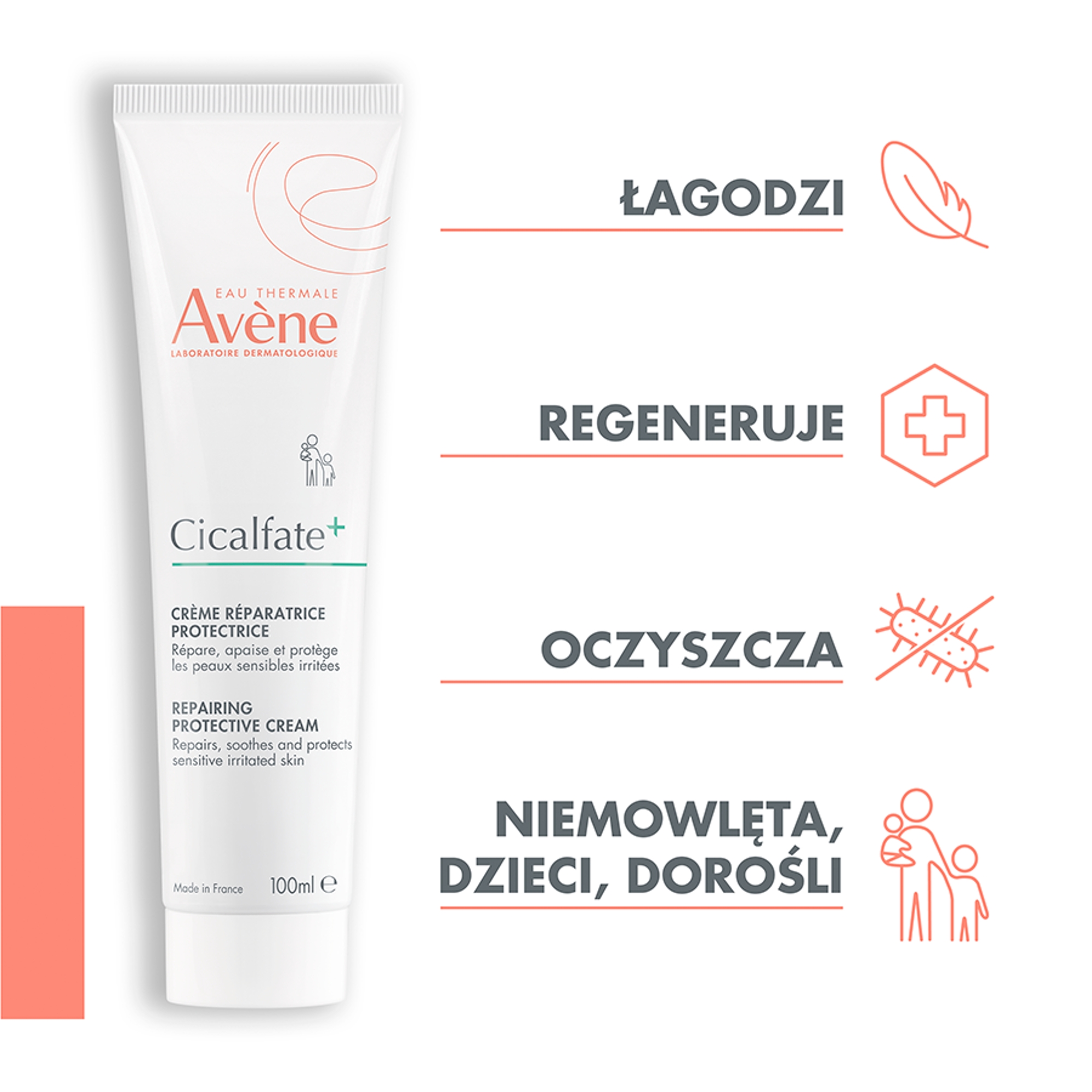 Avene, Cicalfate+, Regenerujący krem ochronny, 100 ml