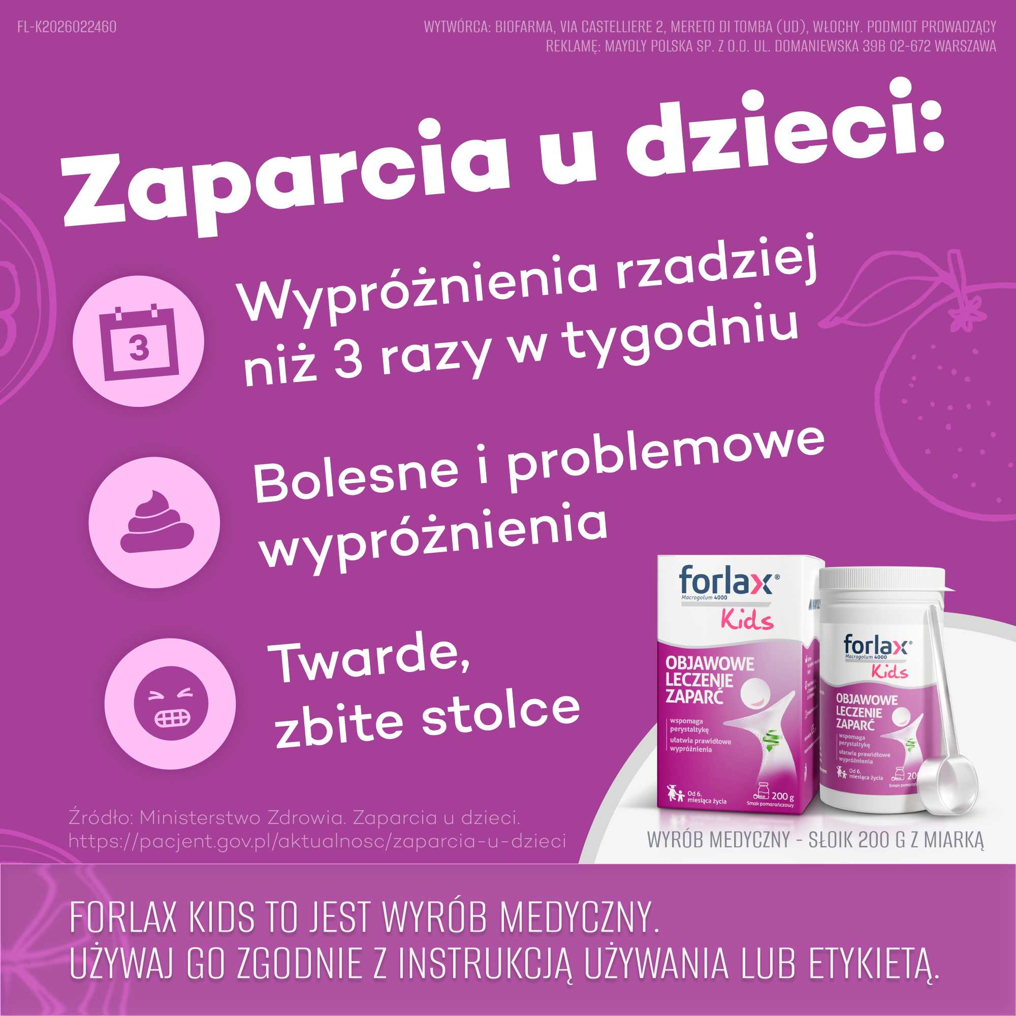 Forlax Kids, proszek, smak pomarańczowy, 200 g