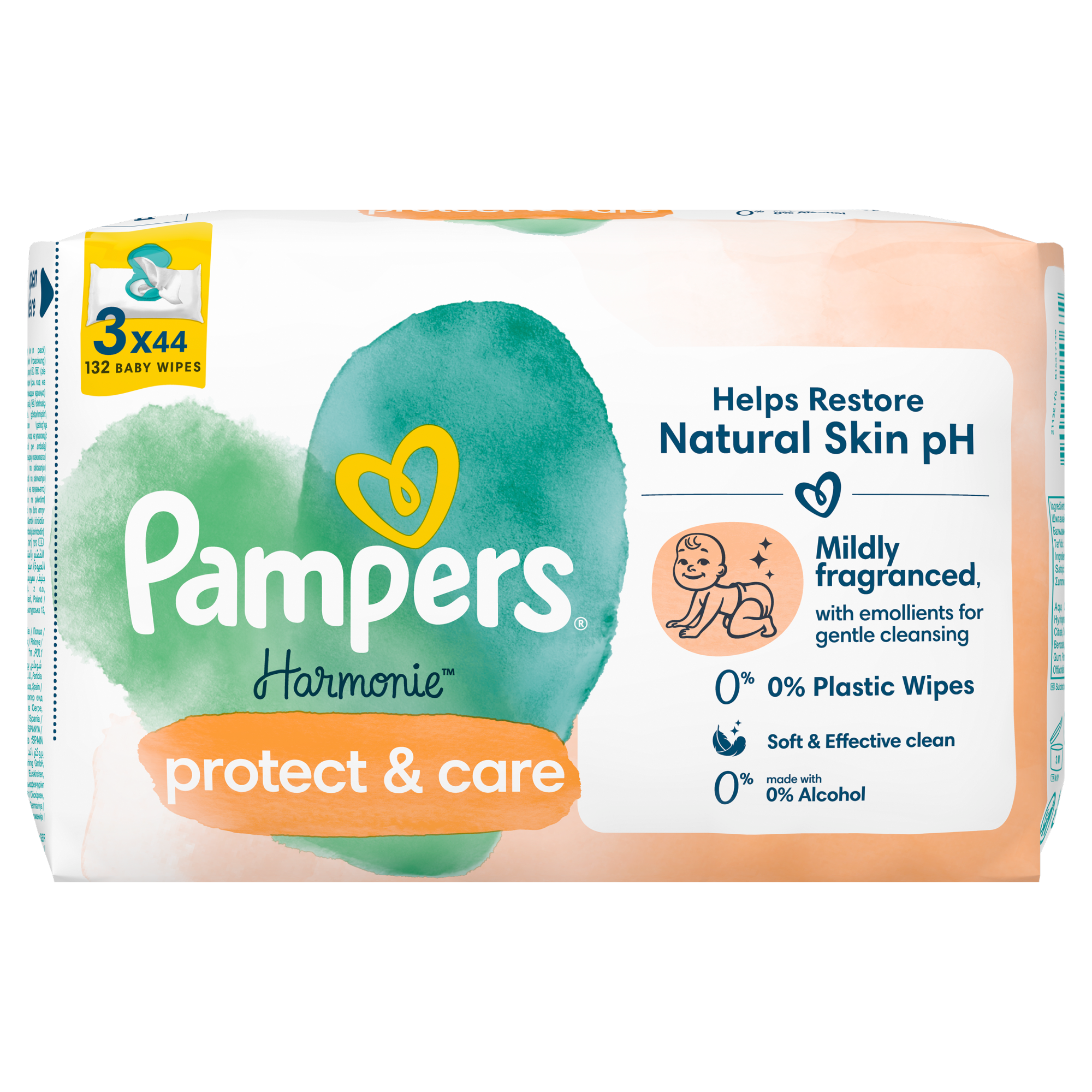 Pampers Harmonie Protect & Care Chusteczki nawilżane dla dzieci, 44 chusteczki, 3 opakowania zdjęcie