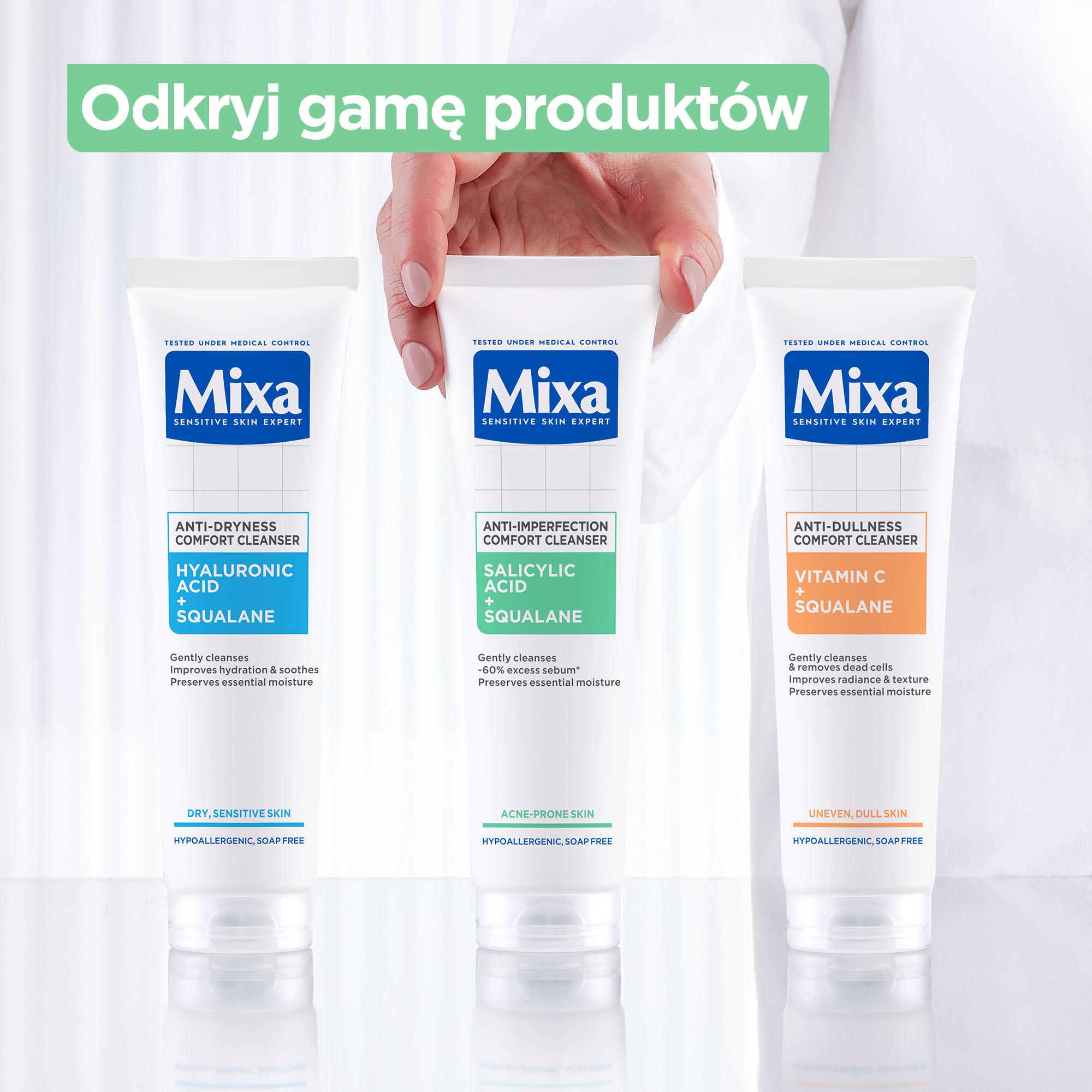 Mixa Żel oczyszczający do twarzy przeciw niedoskonałościom, kwas salicylowy i skwalan, 150 ml