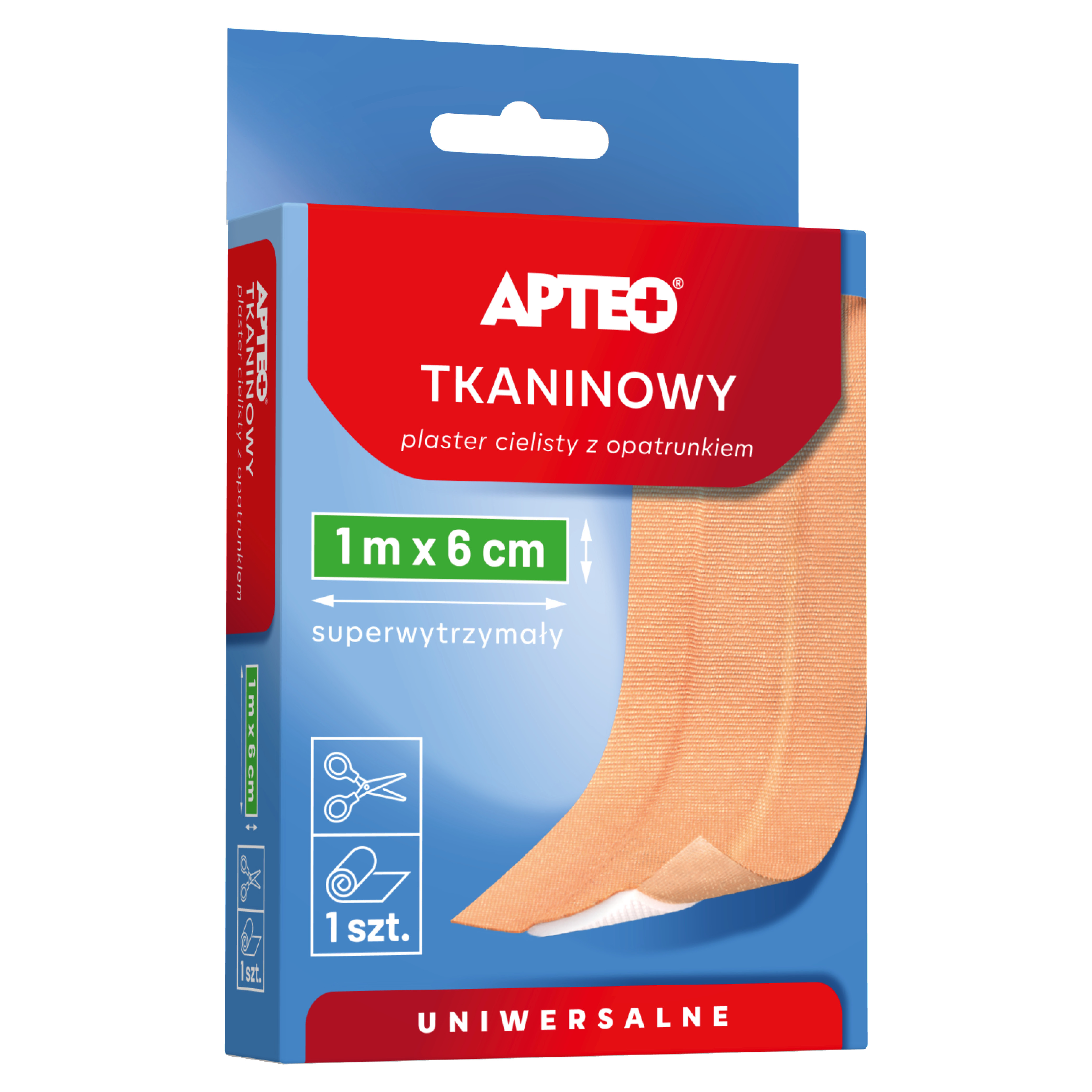 Apteo Plaster tkaninowy z opatrunkiem 1m x 6cm cielisty 1 sztuka zdjęcie
