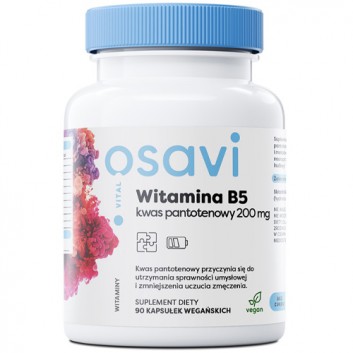 Witamina B5 Kwas Pantotenowy 200 mg, 90 vegan kaps.  
Składniki: