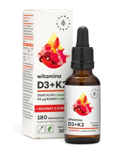 Aura Herbals Witamina D3-K2 + ekstrakt z kurkumy krople 30 ml zdjęcie