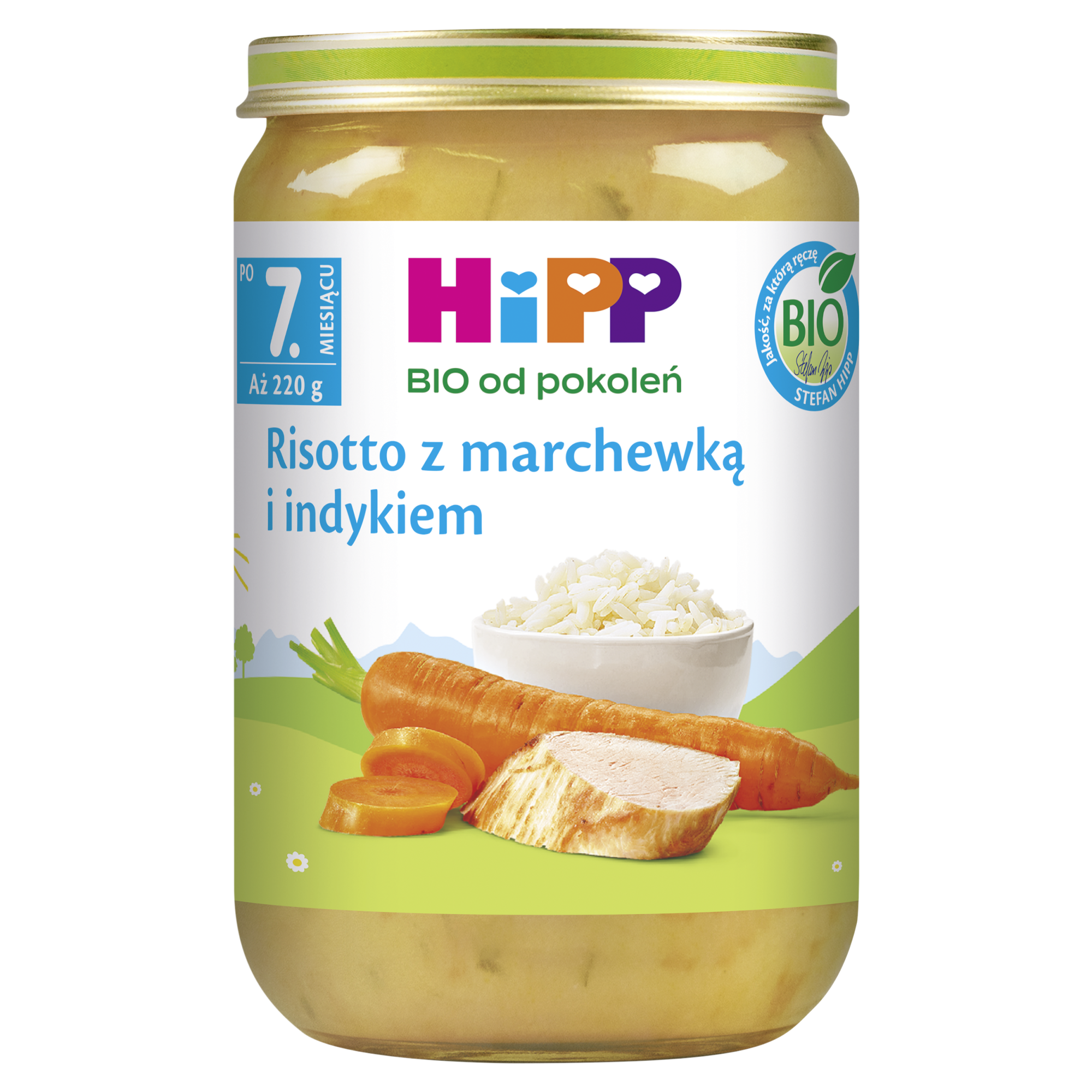 HiPP BIO od pokoleń, Risotto z marchewką i indykiem, po 7. m-cu, 220 g, cena, opinie, wskazania zdjęcie