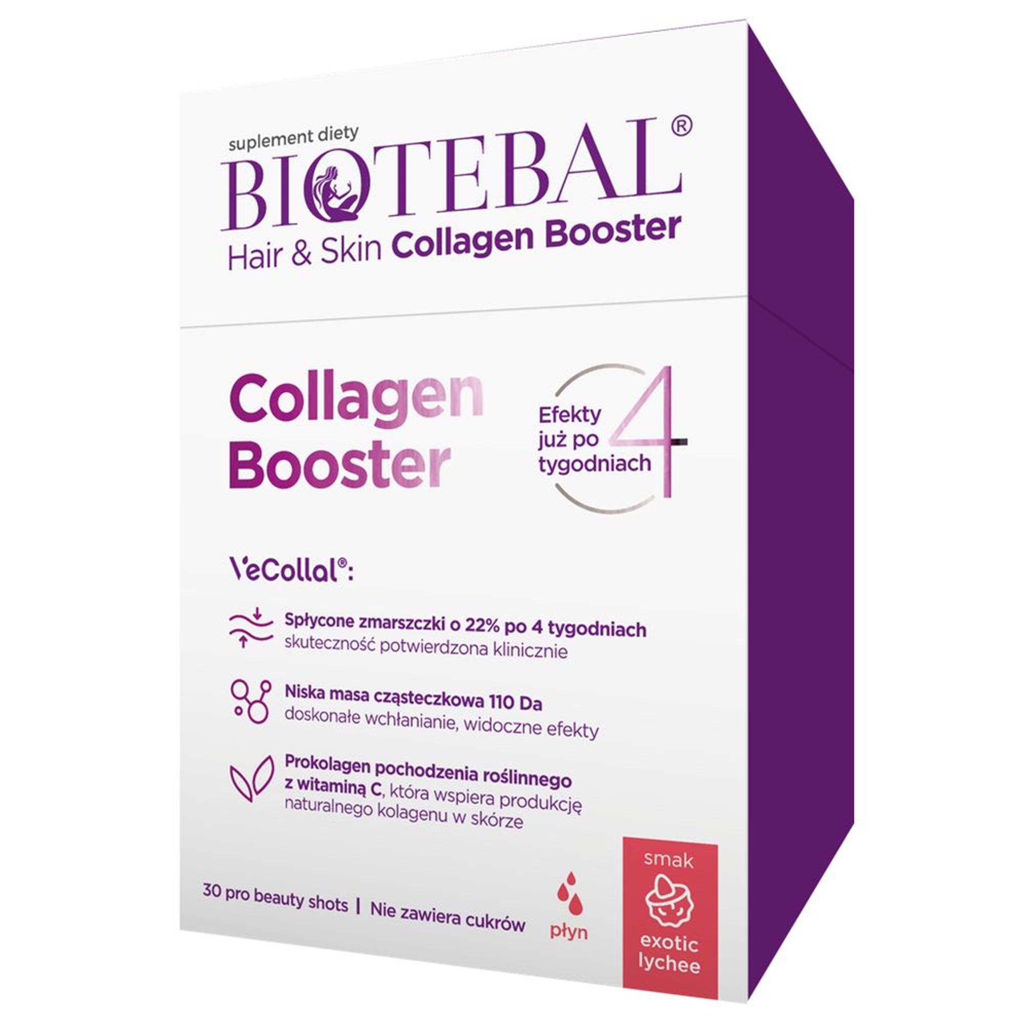 Biotebal Hair&Skin Collagen Booster, saszetki z płynem o smaku liczi, 30 sztuk zdjęcie