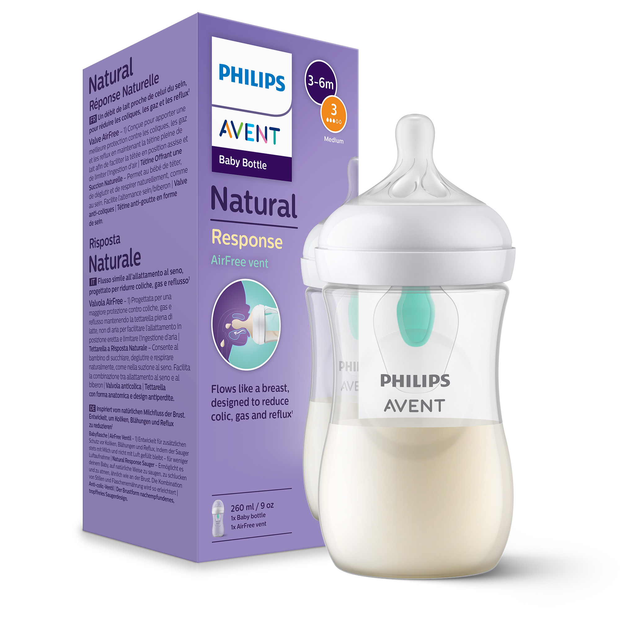 Avent Philips Natural Response AirFree vent butelka dla niemowląt z nakładką 1m+ 260 ml [SCY673/01] zdjęcie