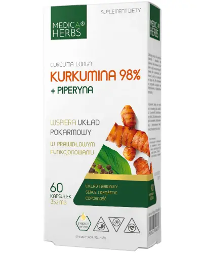 Medica Herbs Kurkumina 98% + Piperyna 60 kapsułek zdjęcie