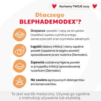 BLEPHADEMODEX Chusteczki do higieny powiek i rzęs przy infekcji nużeńcami, 30 sztuk