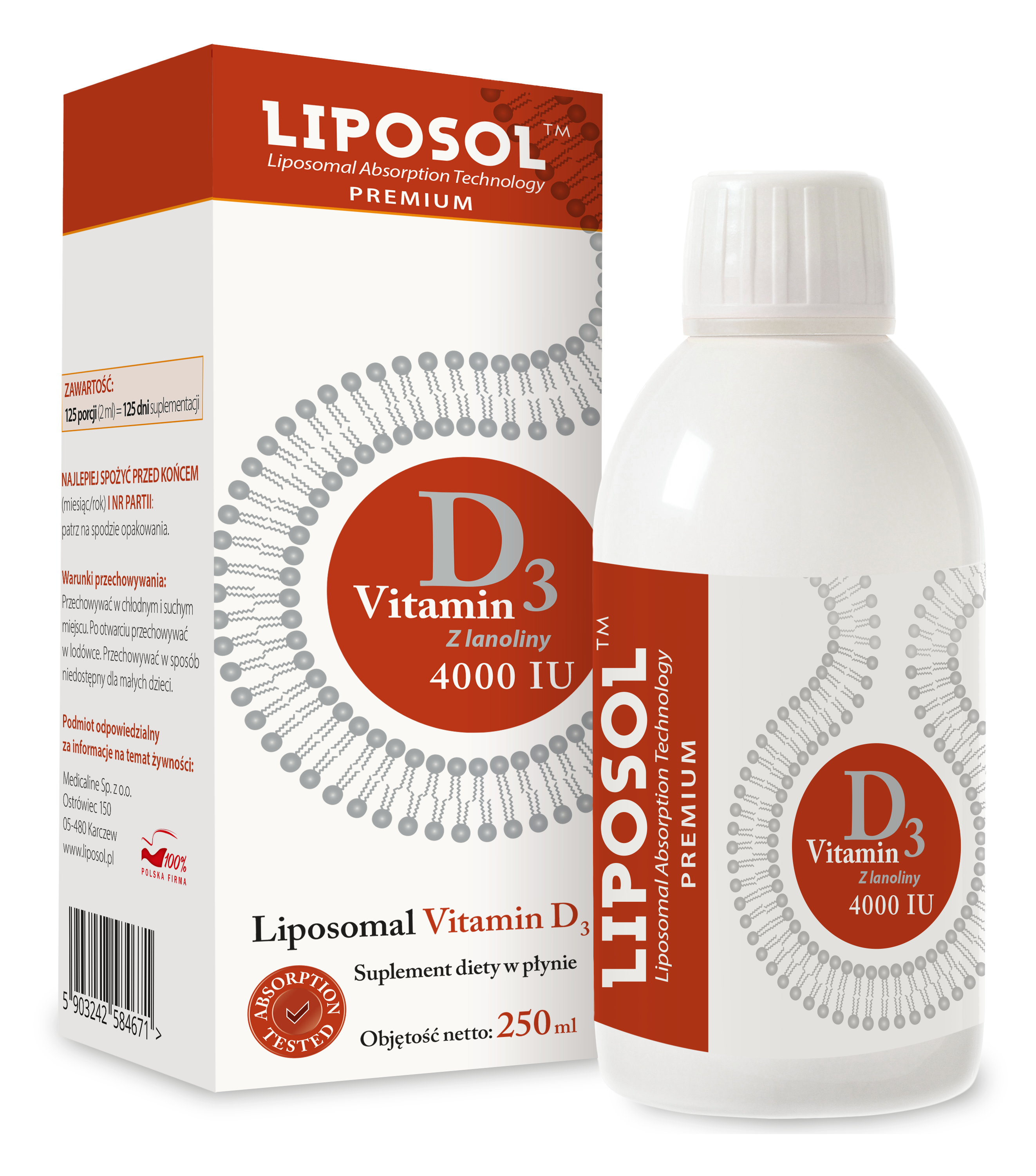 Liposol, Liposomalna Witamina D3 4000 IU, 250 ml zdjęcie