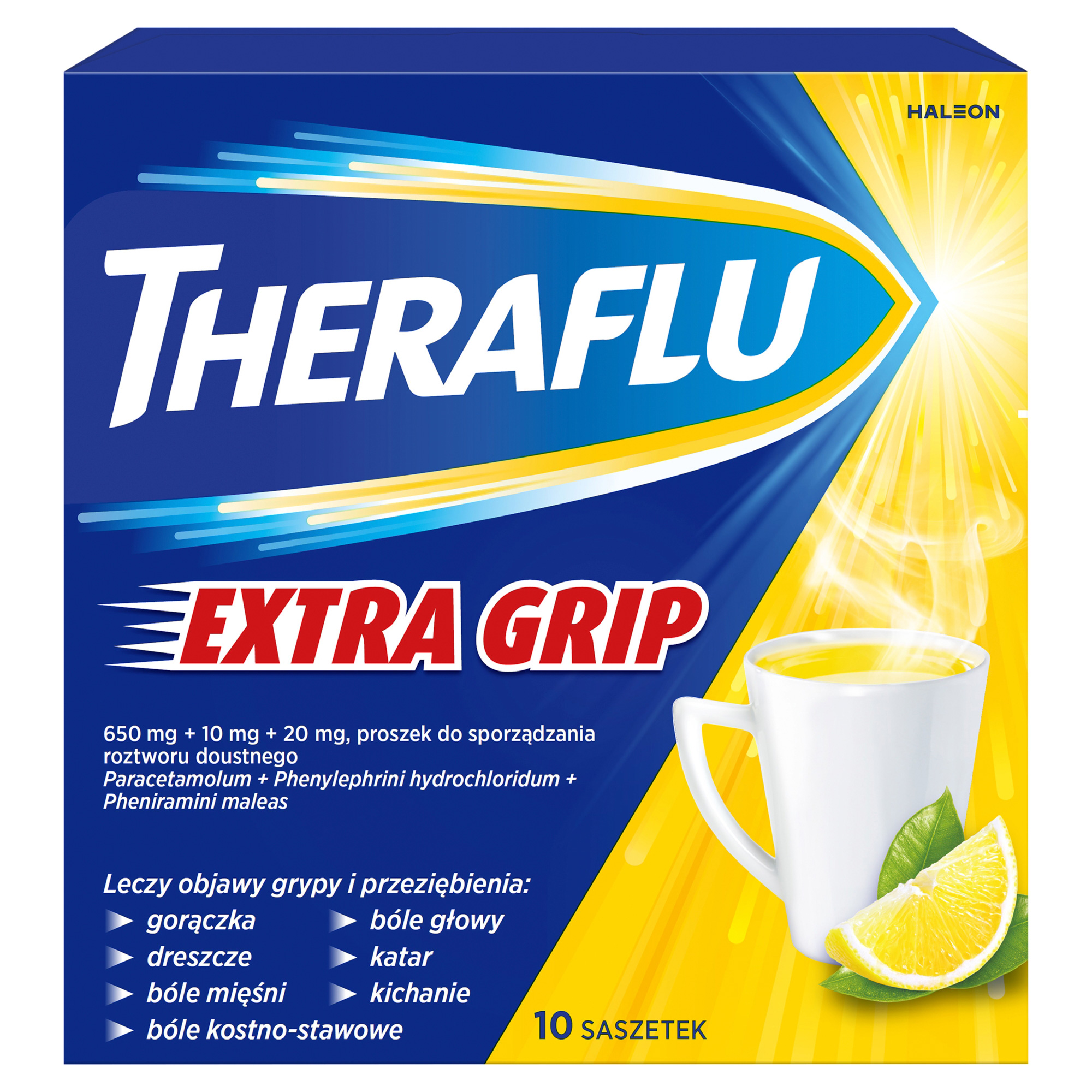 Theraflu Extra Grip saszetki na objawy grypy i przeziębienia 10 saszetek zdjęcie