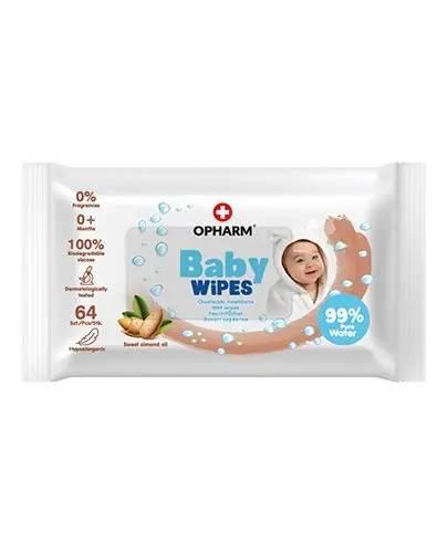 Opharm Baby Wipes Sweet almond oil chusteczki nawilżane, 64 sztuki zdjęcie