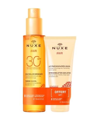 Nuxe Sun, Zestaw Olejek do opalania twarzy i ciała SPF 30, 150 ml + Balsam po opalaniu, 100 ml zdjęcie