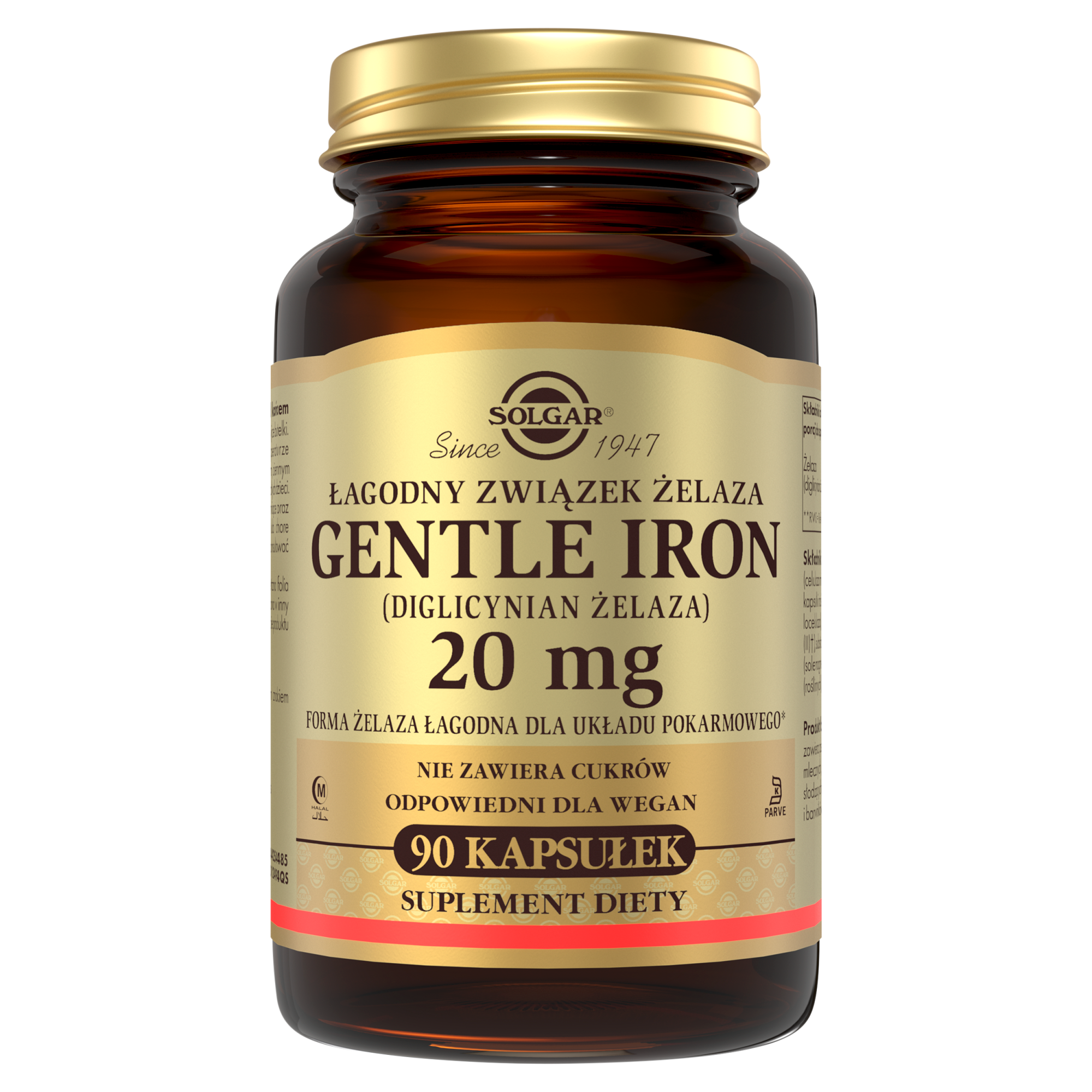 SOLGAR Żelazo (gentle Iron) 20 mg łagodny preparat żelaza 90 kapsułek zdjęcie