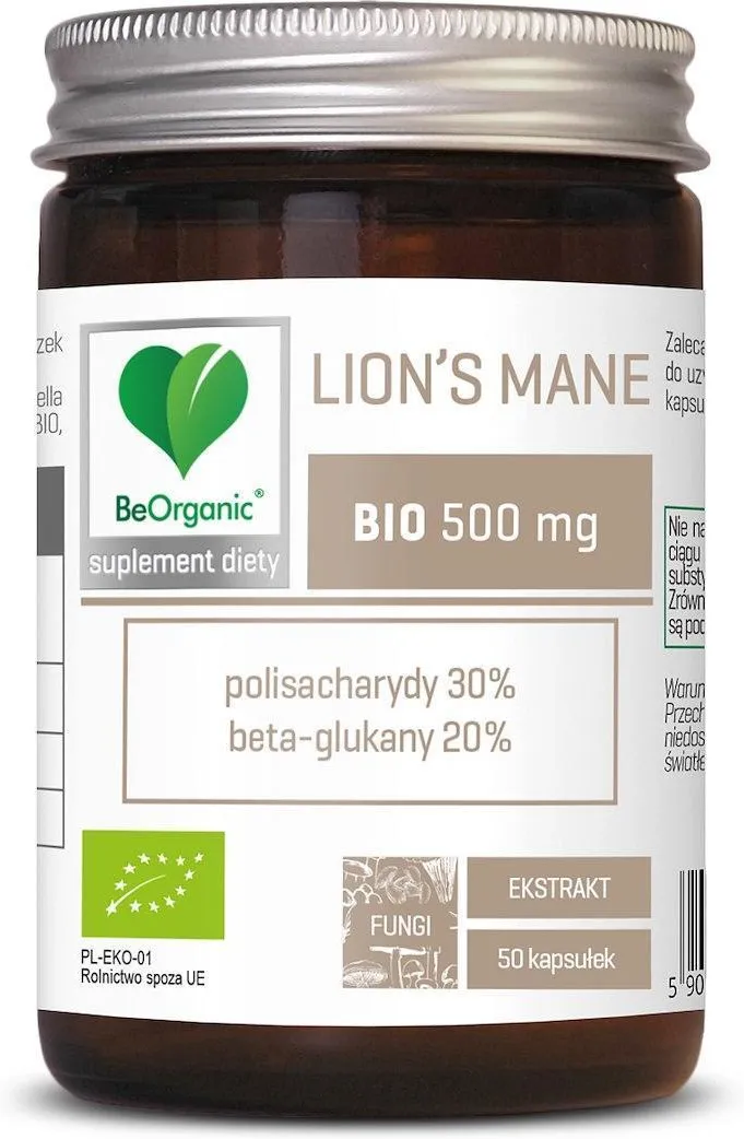 BeOrganic, Lion’s Mane BIO ekstrakt 30/20, 500 mg, kapsułki, 50 sztuk zdjęcie