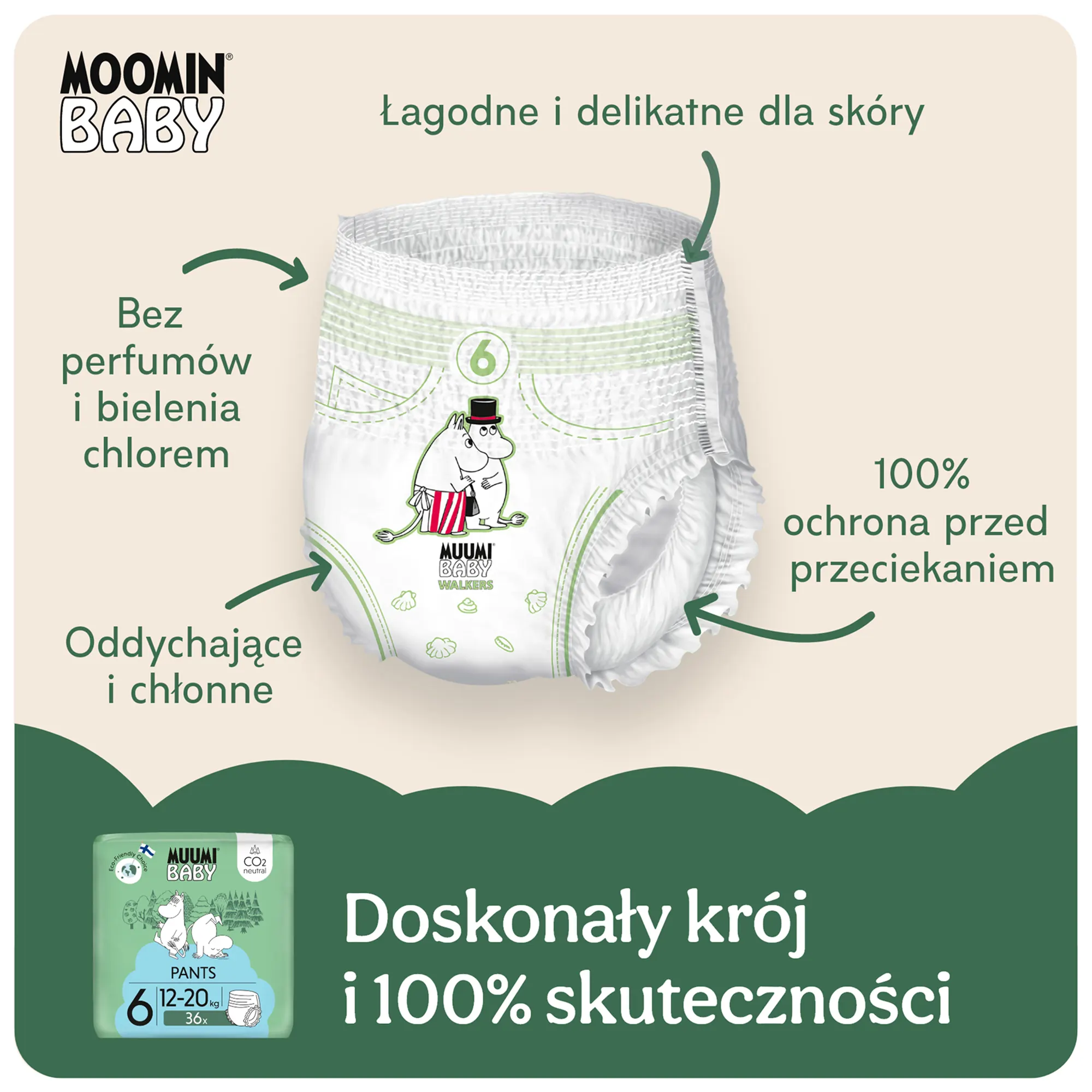 Muumi Baby Pants pieluchomajtki 6 Junior 12-20 kg 36 sztuk