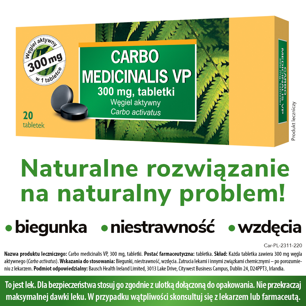 Carbo Medicinalis Vp 300 mg, węgiel aktywny, tabletki, 20 sztuk