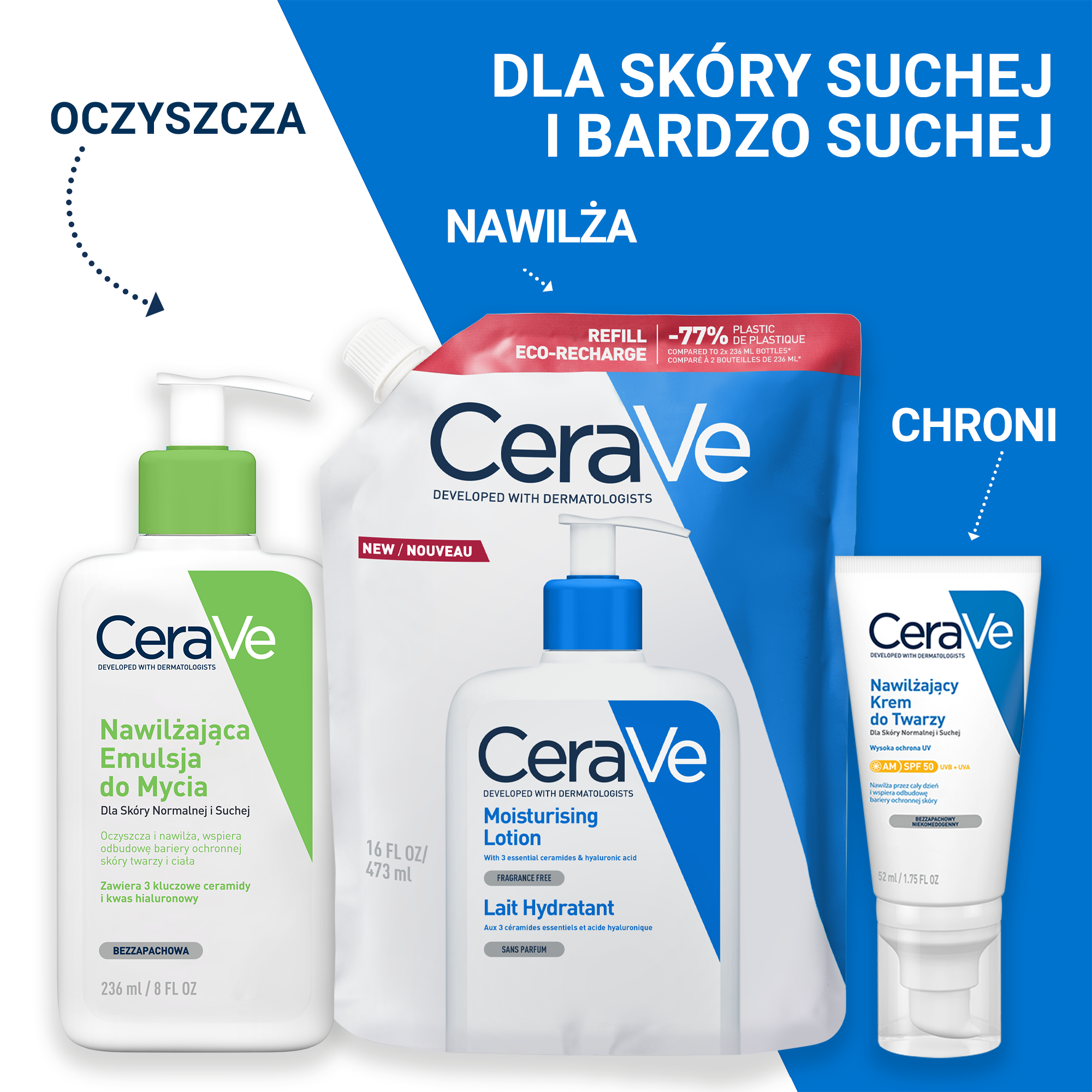 CeraVe, Nawilżająca emulsja do twarzy i ciała, opakowanie refillowe, 473 ml
