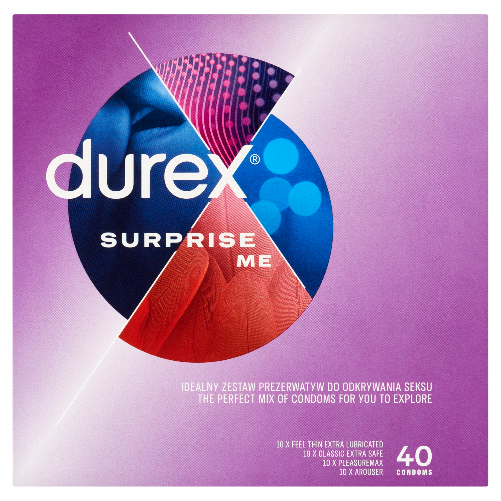 Durex Surprise Me Variety, zestaw prezerwatyw, 40 sztuk zdjęcie