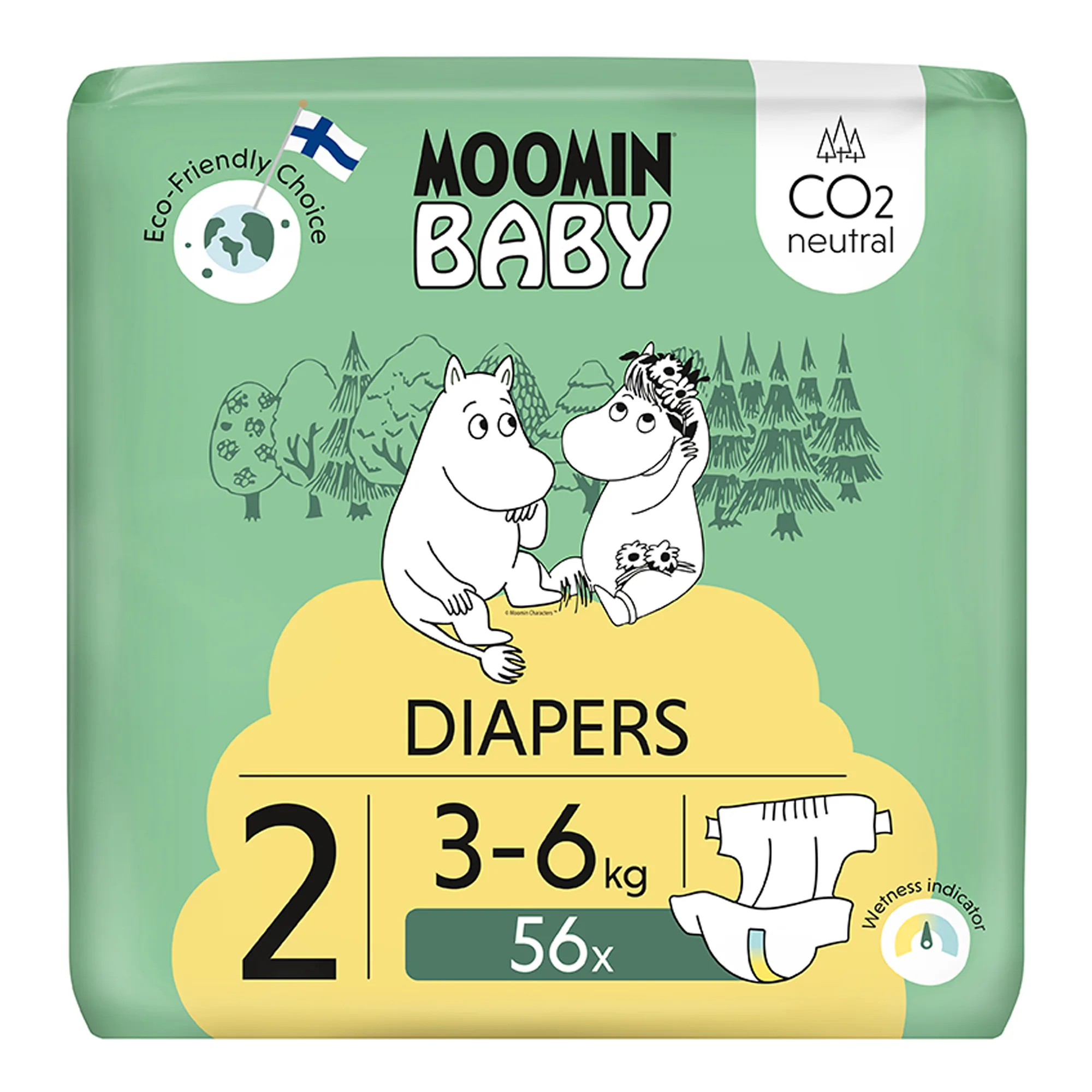 MOOMIN Baby 2 Pieluszki ekologiczne 3-6 kg, 56 sztuk zdjęcie