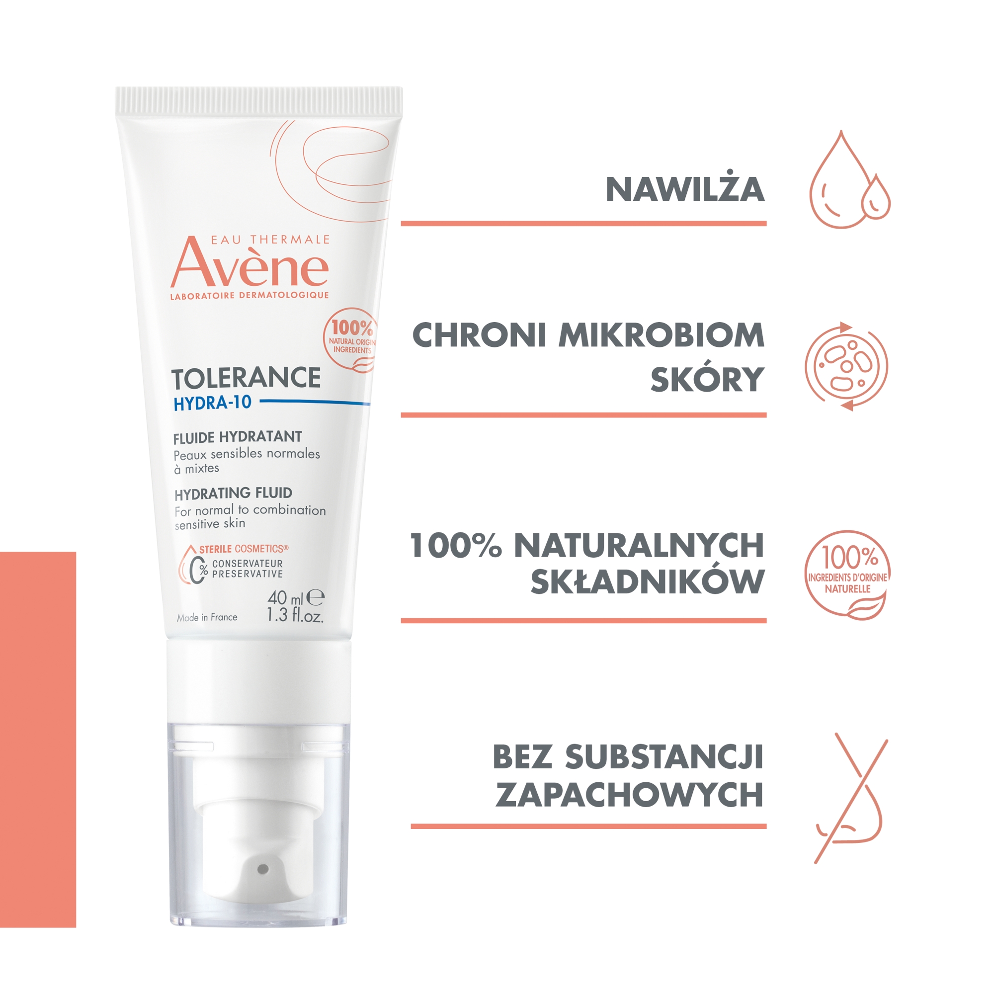 Avene Tolerance Hydra-10 Fluid nawilżający, 40 ml