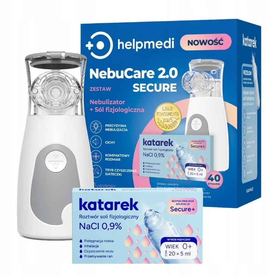 HelpMedi NebuCare 2.0 Secure zestaw nebulizator + sól fizjologiczna, 1 zestaw zdjęcie