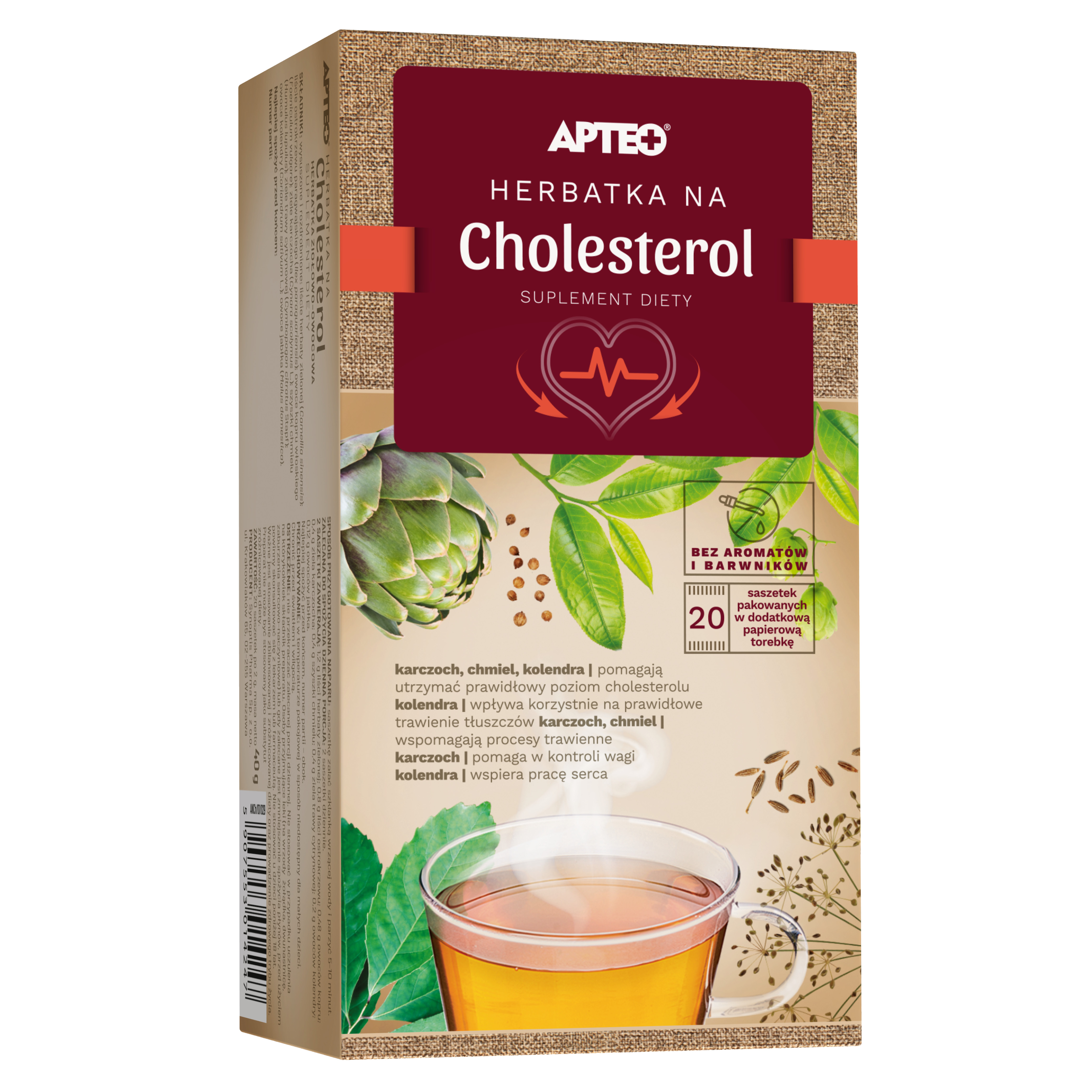 Apteo Natura, Herbatka na cholesterol, saszetki, 20 sztuk zdjęcie