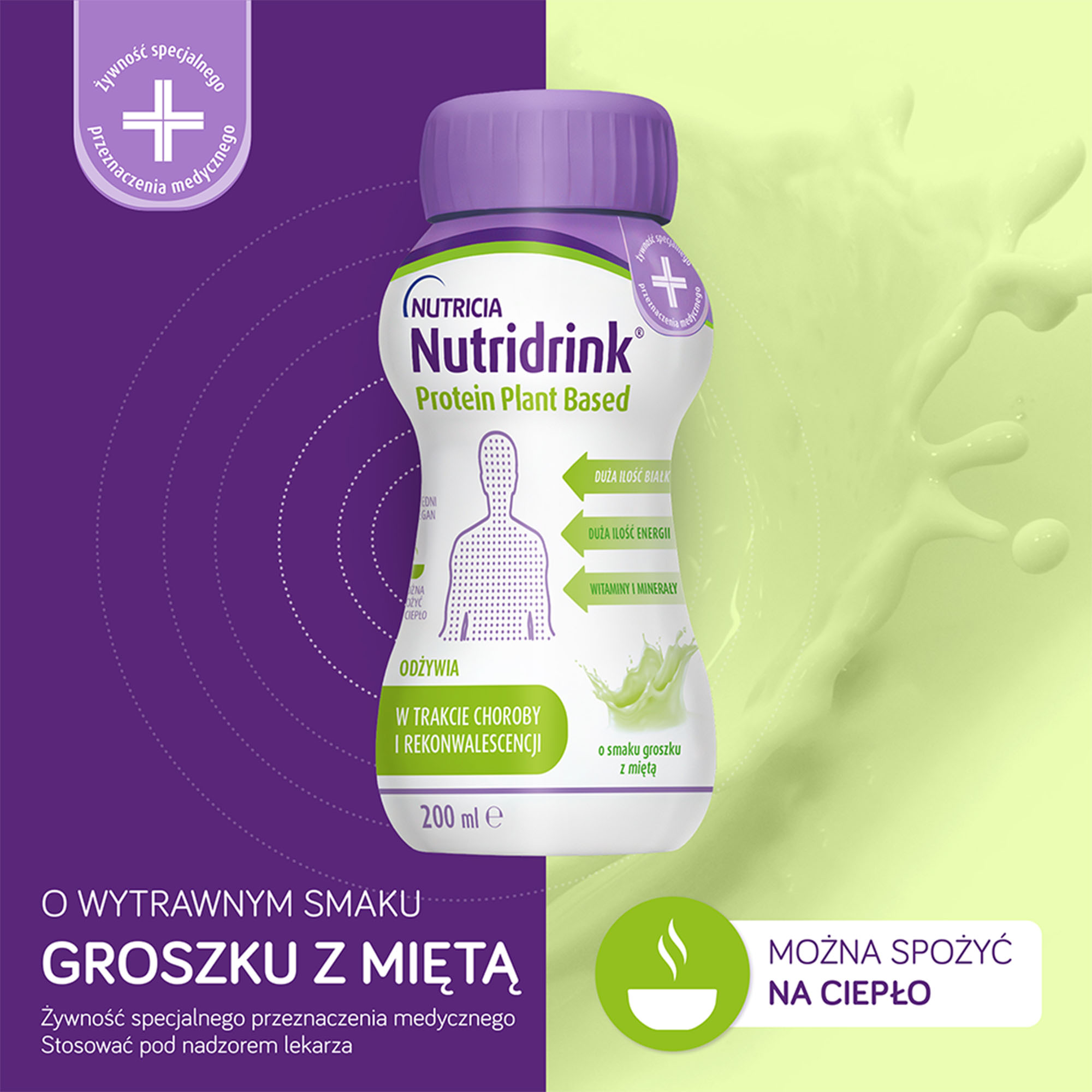 Nutridrink Protein Plant Based o smaku groszku z miętą, 4 x 200 ml
