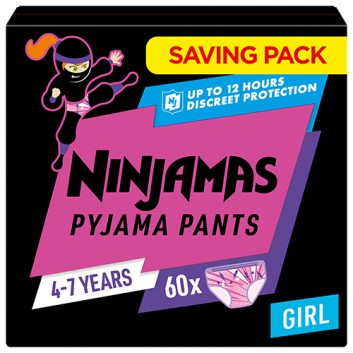 Pampers Ninjamas Dziewczynka Pieluchomajtki 4-7 lat, 60 sztuk