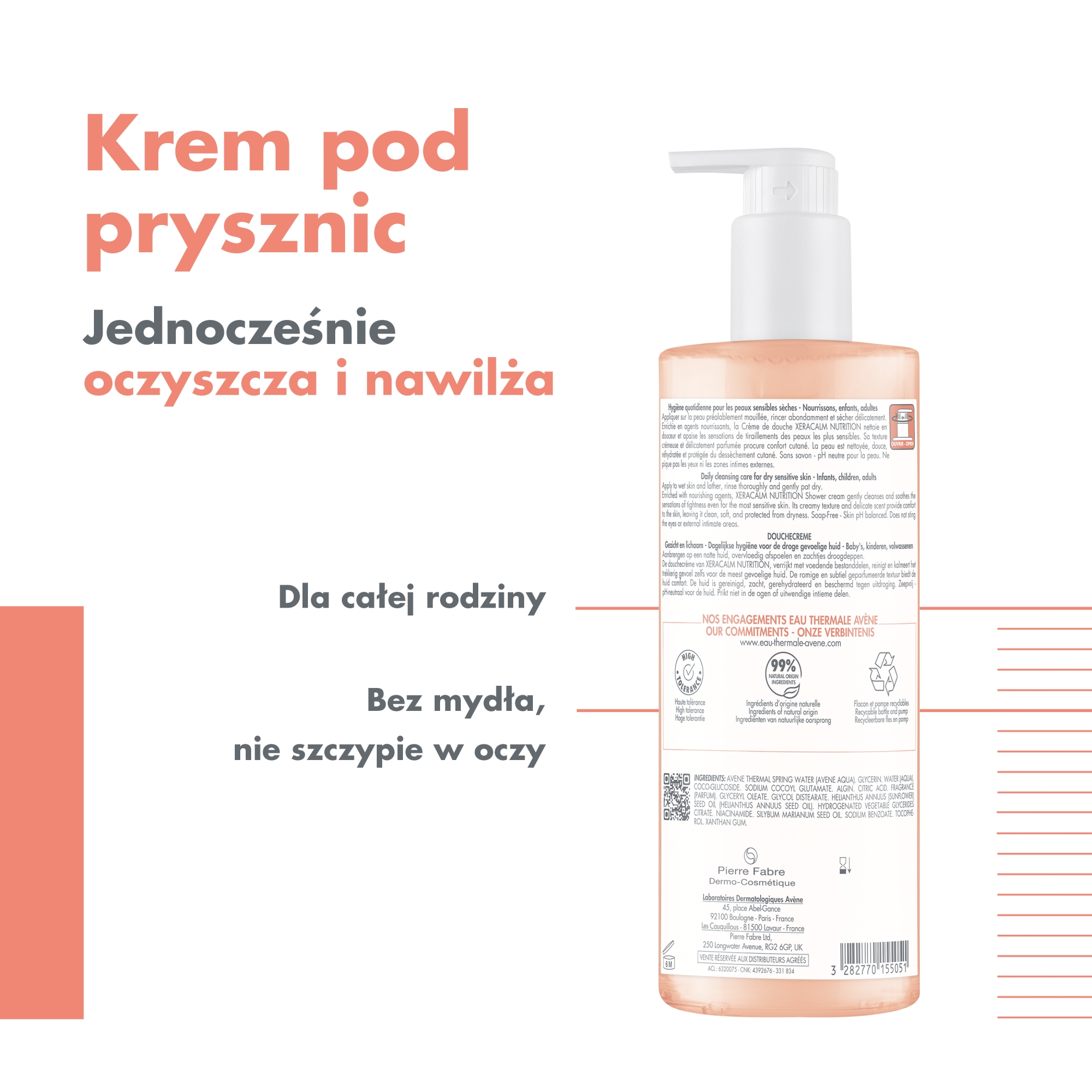 AVENE XERACALM NUTRITION, krem pod prysznic, 500 ml