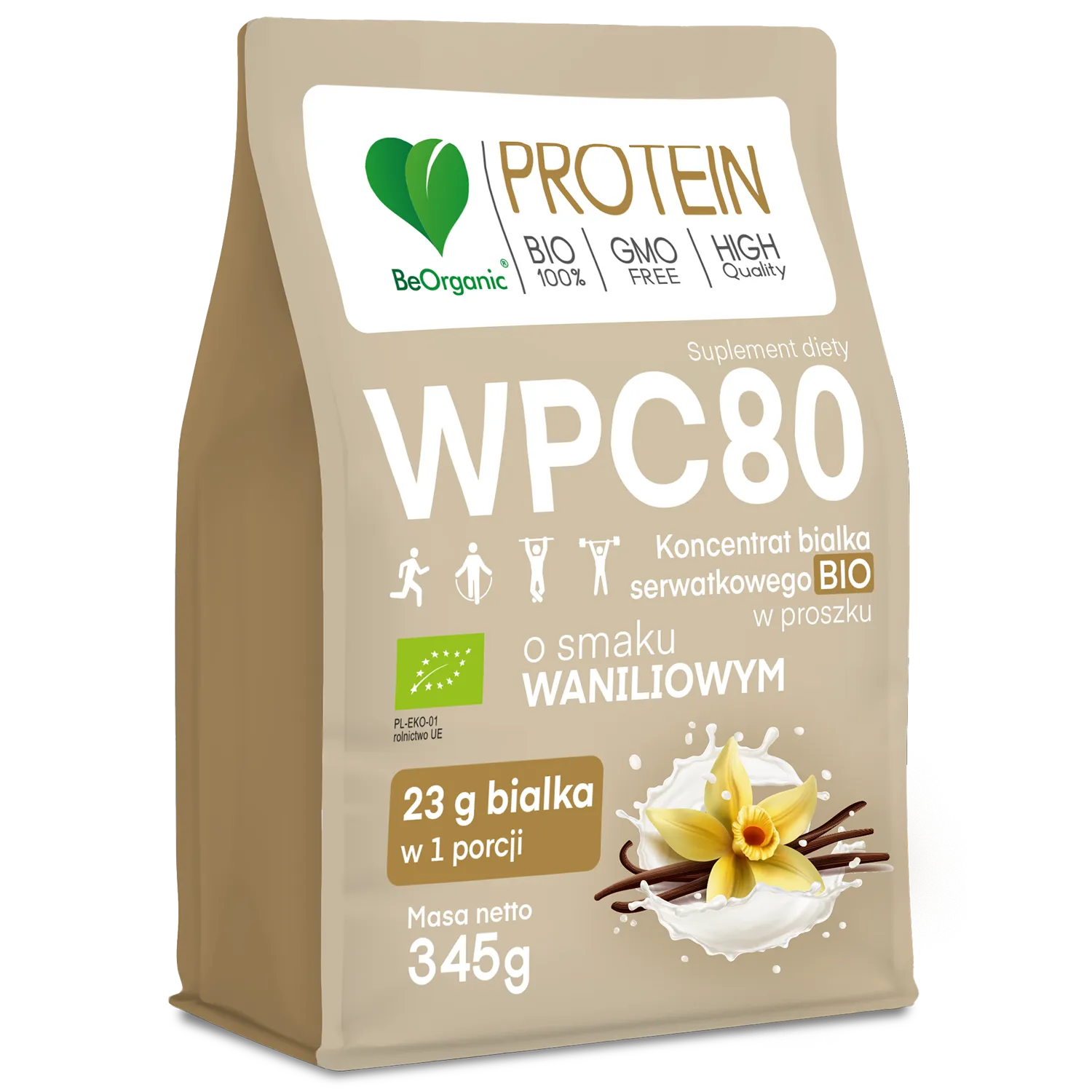 BeOrganic, Białko serwatkowe WPC 80 Wanilia BIO, proszek, 345 g zdjęcie