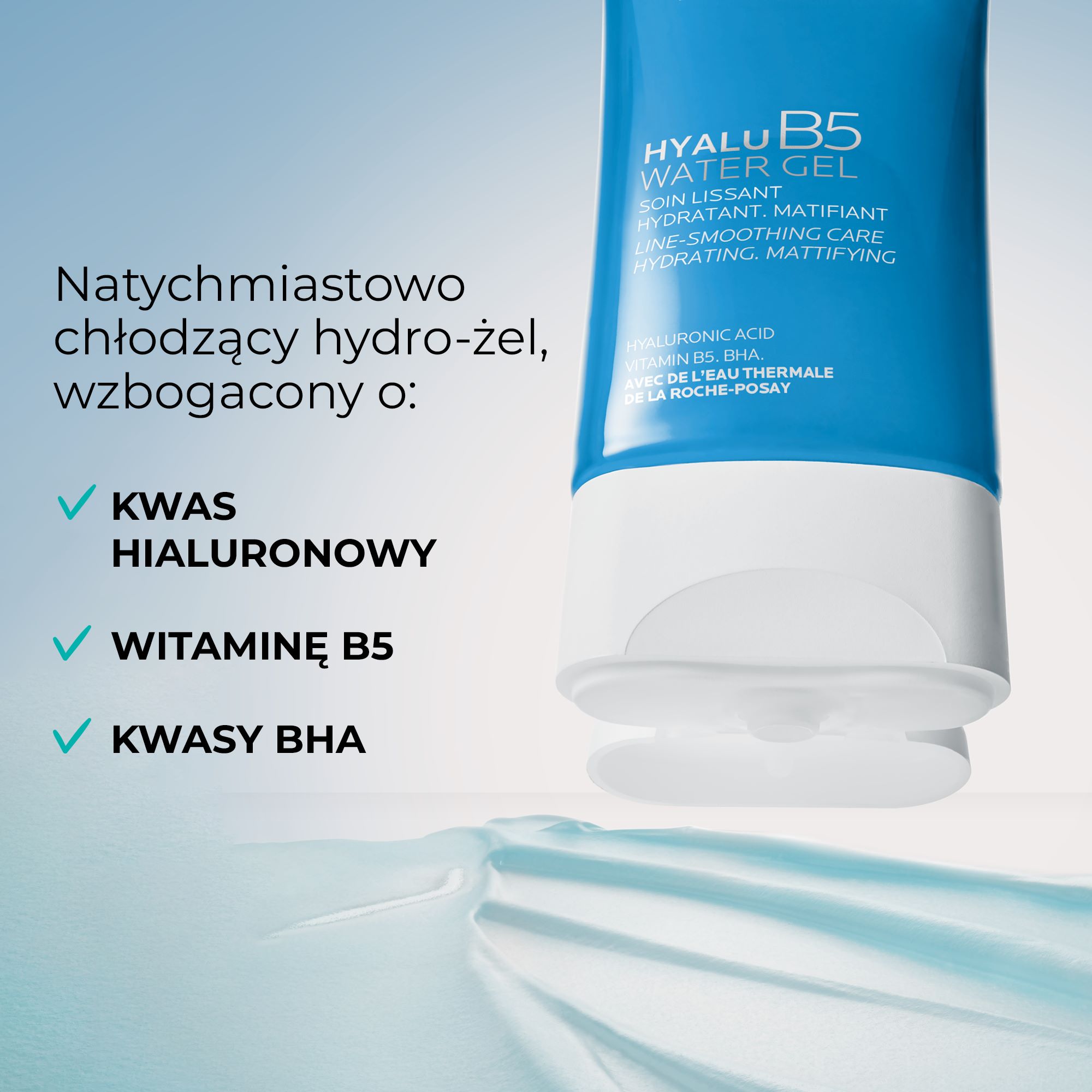 La Roche-Posay, Hyalu B5 Water Gel Hydro-Żel do twarzy, nawilżenie, matowienie, 40 ml