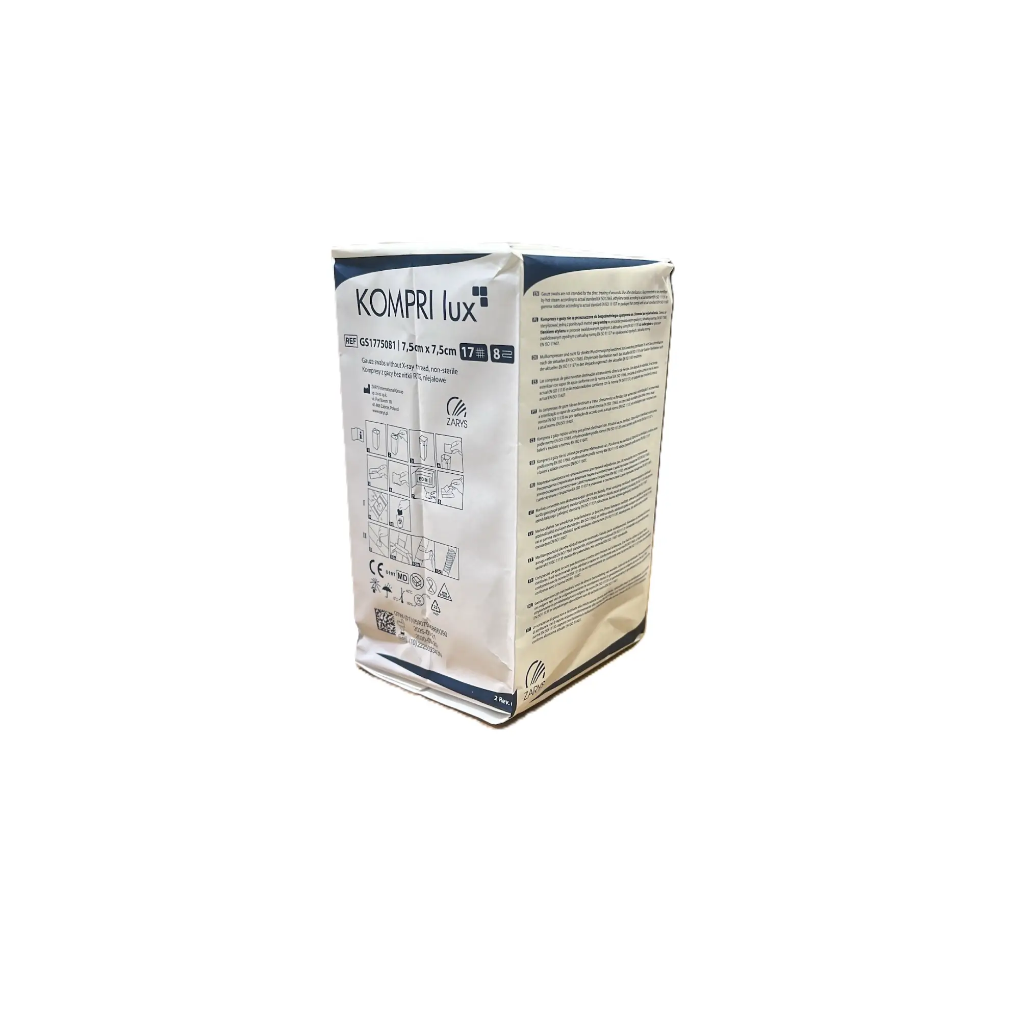 Kompri Lux Kompresy z gazy bez nitki RTG, niejałowe 17n.8w. 7,5 x 7,5 cm, 100 sztuk zdjęcie