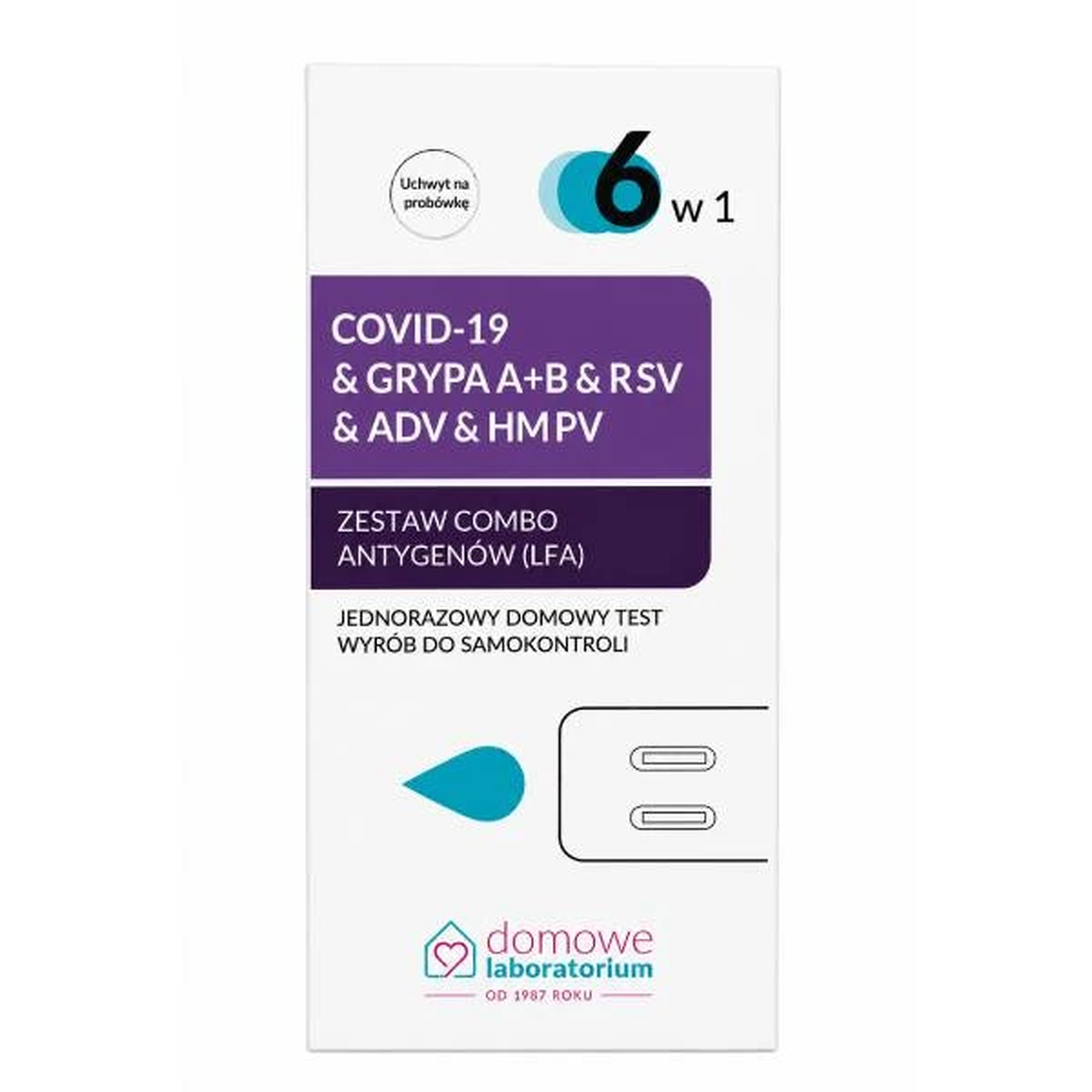 Domowe Laboratorium Test COVID-19 & GRYPA A+B & RSV & ADV & HMPV 6w1, 1 sztuka zdjęcie