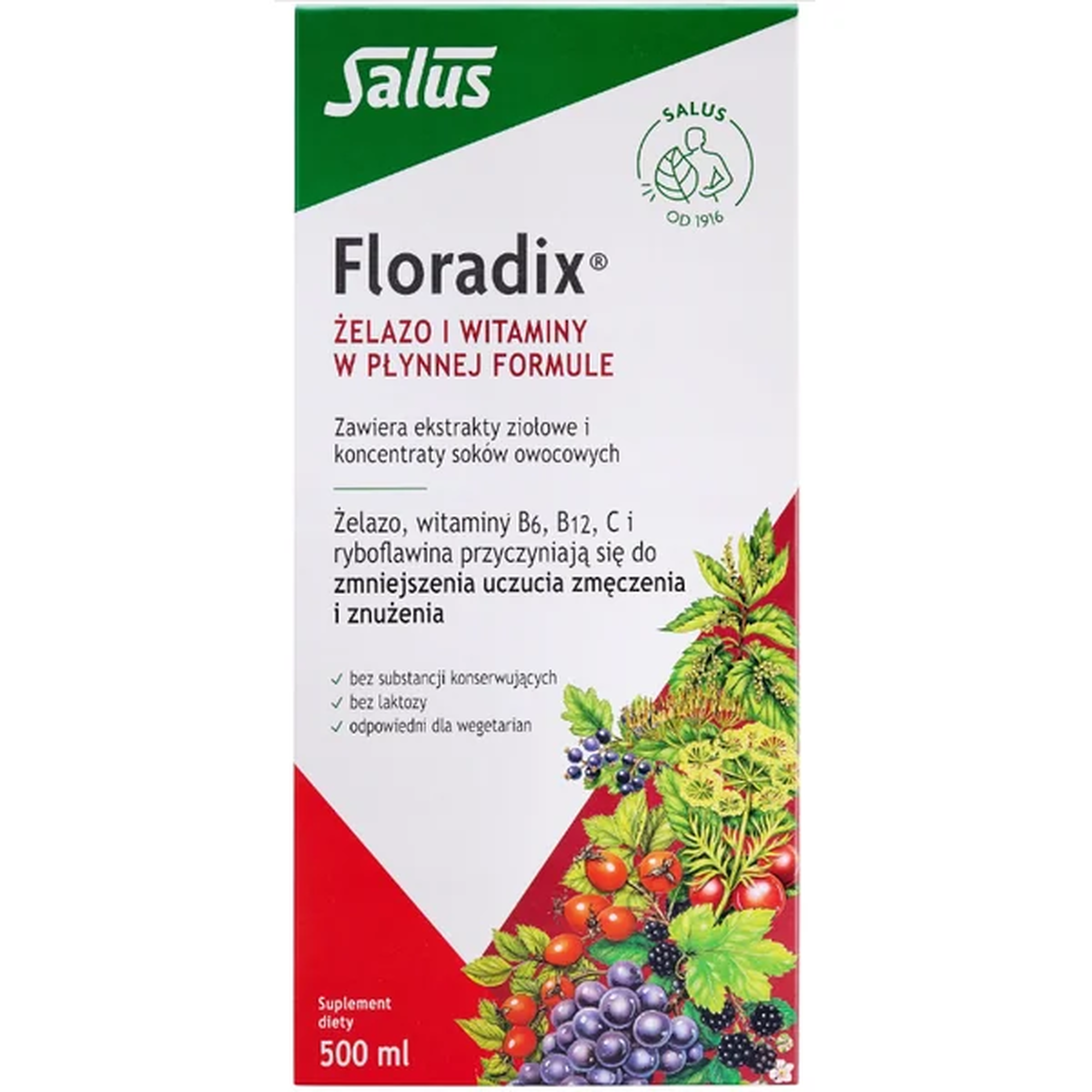 Floradix Żelazo i witaminy w płynnej formule, 500 ml zdjęcie