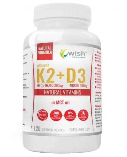 Wish Witamina K2 MK-7 z Natto 200 µg + D3 4000 IU 100 µg + Olej MCT 120 kapsułek miękkich zdjęcie