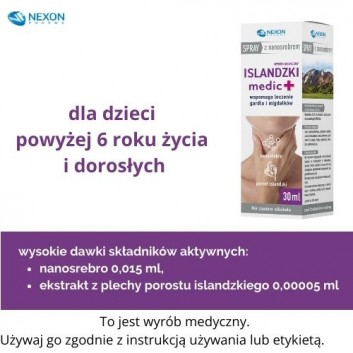 Islandzki Medic+ Spray do gardła z nanosrebrem, 30 ml