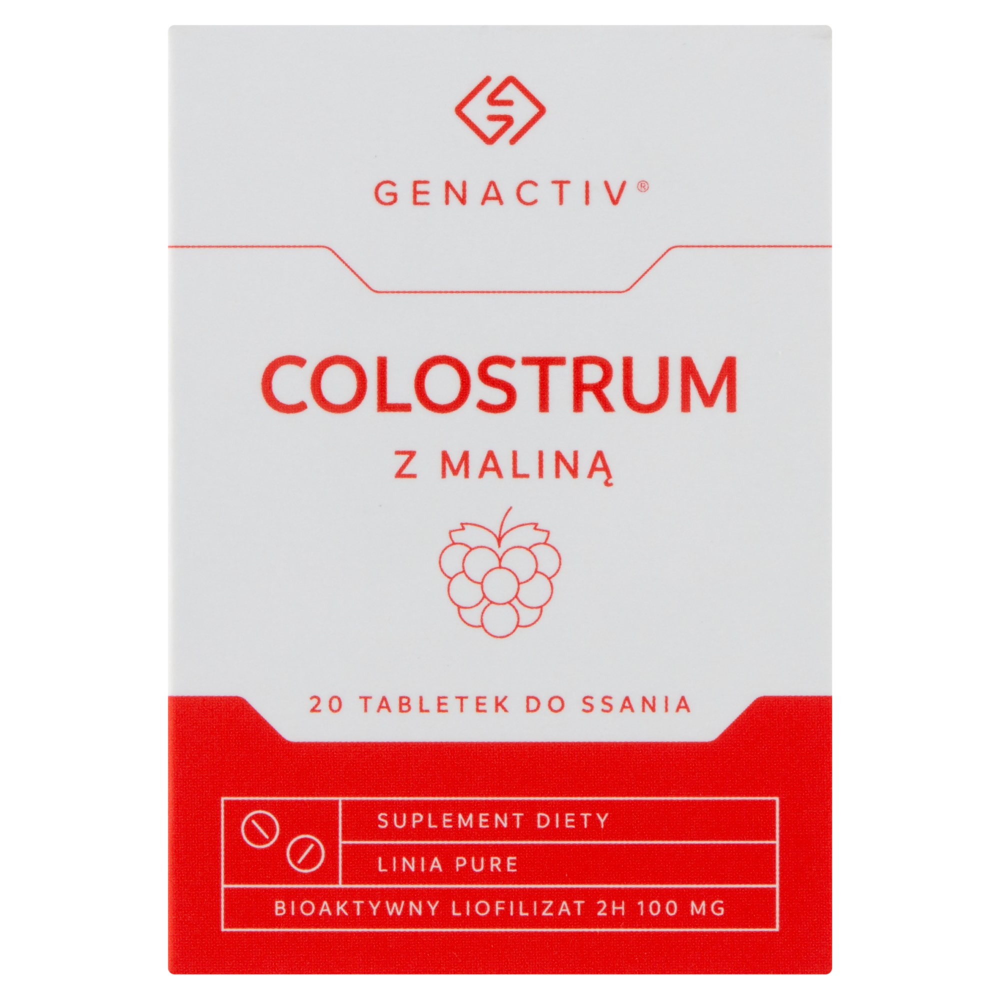 Colostrum z maliną Genactiv (Colostrigen Tabs), 20 tabletek do ssania zdjęcie