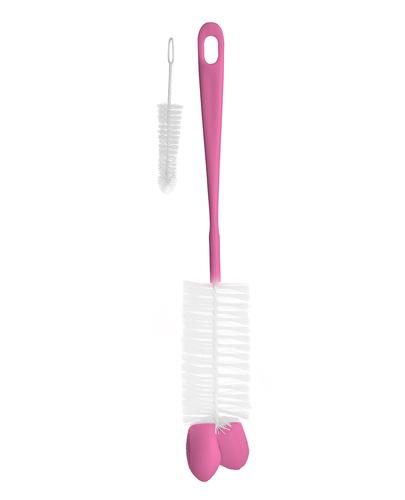 BABYONO 720/02 Szczotka do butelek i smoczków z gąbką i mini szczoteczką różowa, 1 sztuka zdjęcie