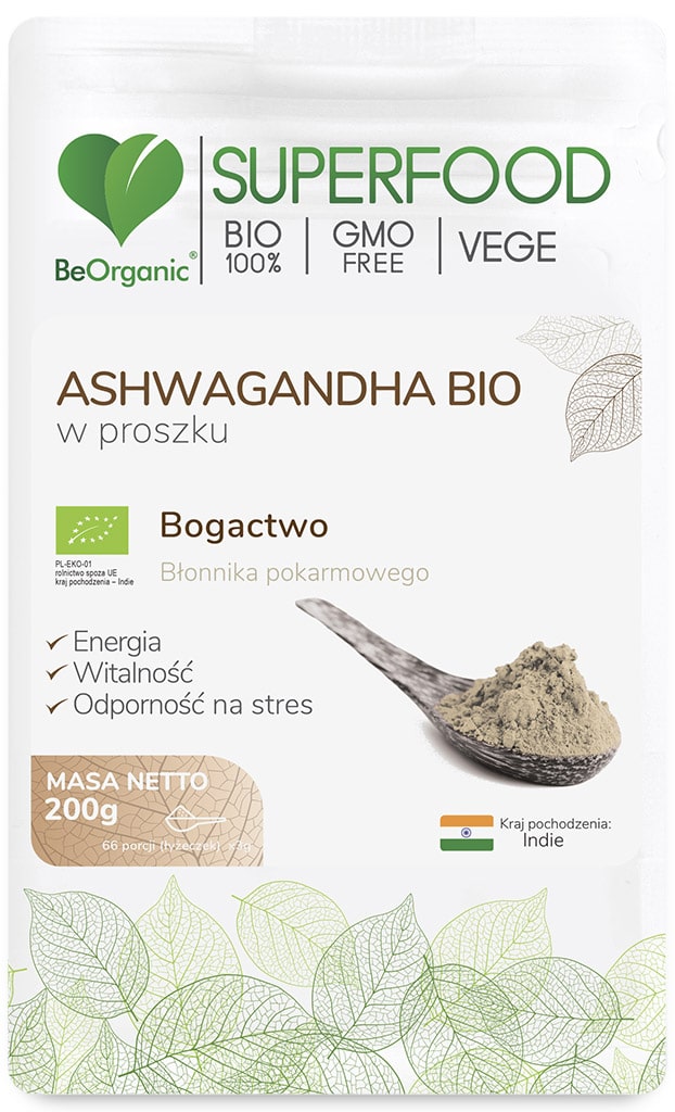 BeOrganic, Ashwagandha Bio w proszku, 200 g zdjęcie