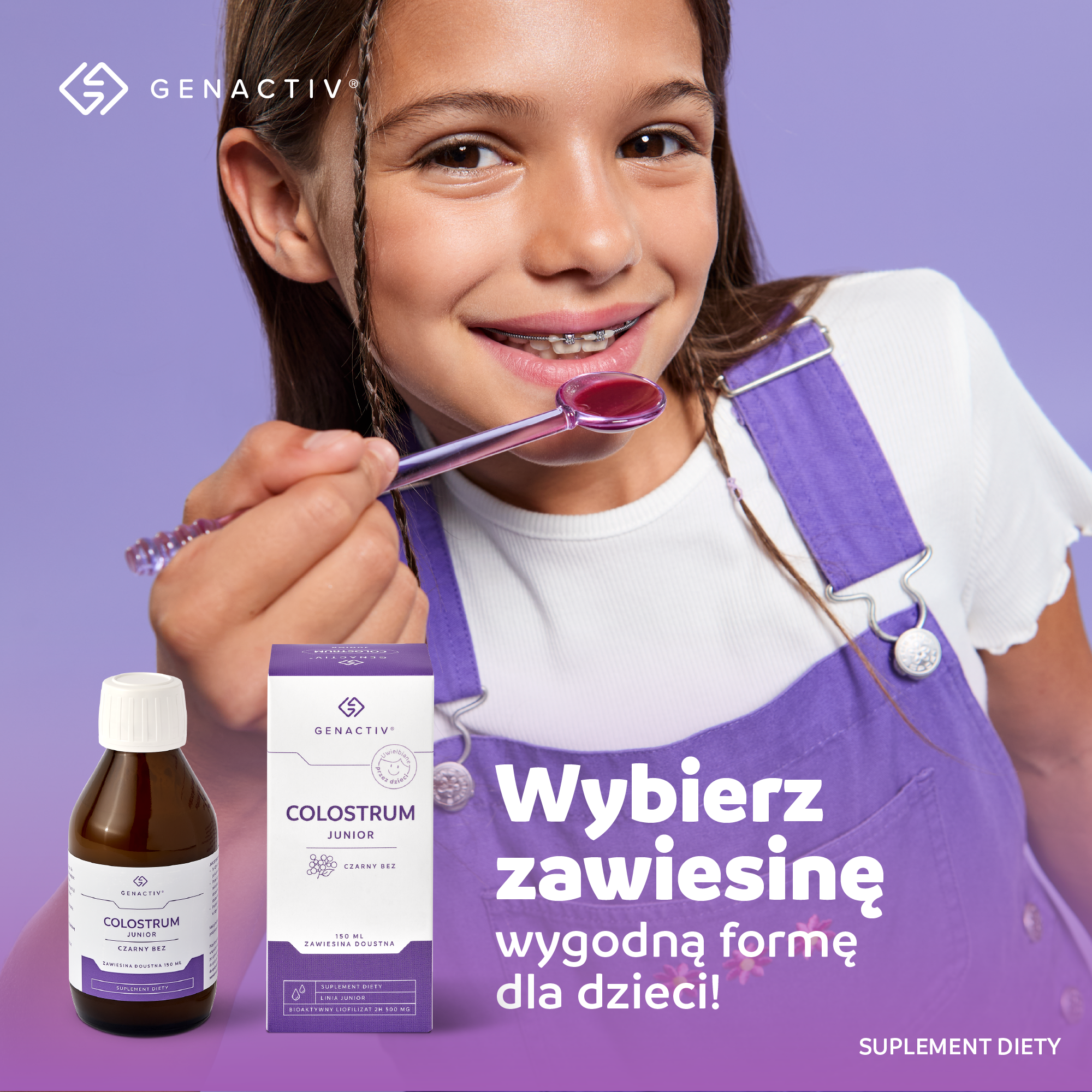 Genactiv, Colostrum Junior, Czarny Bez, zawiesina doustna, 150 ml