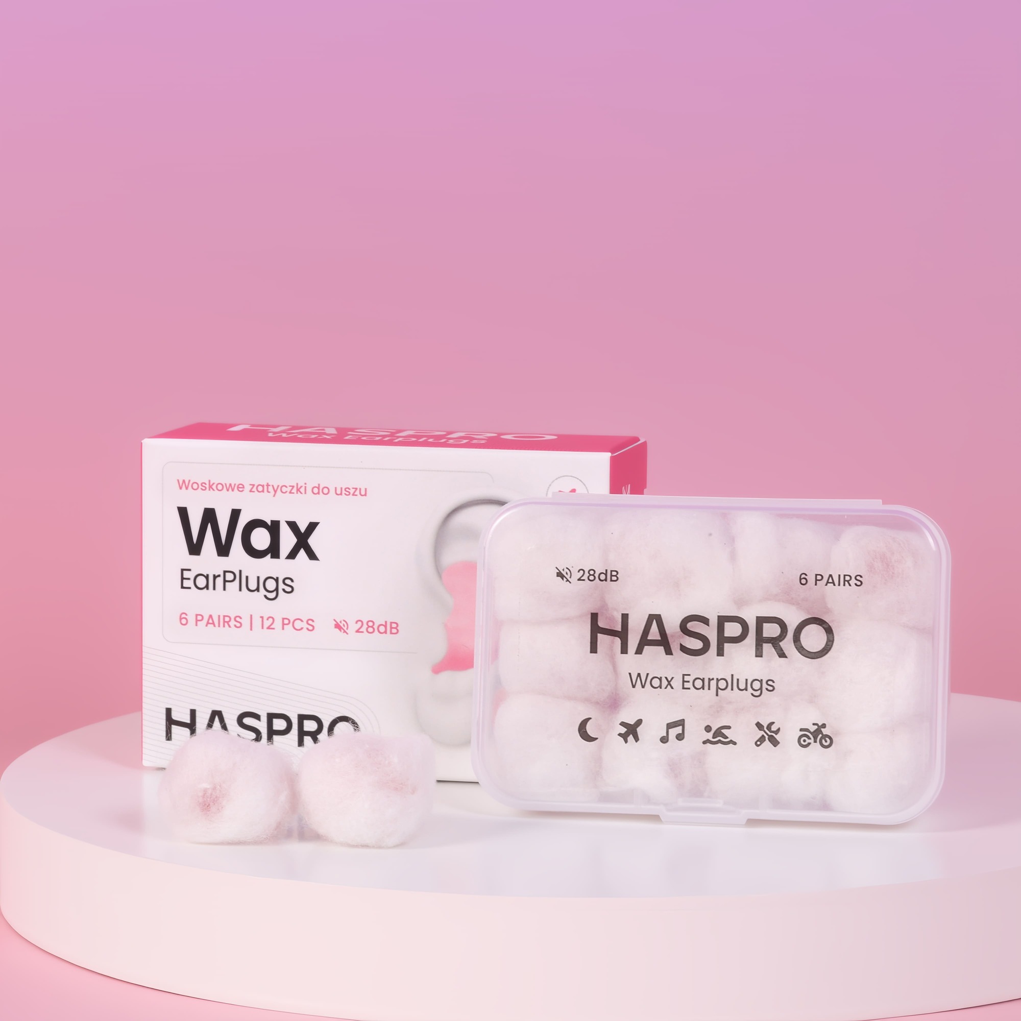 Haspro Wax Earplugss, zatyczki do uszu woskowe, 12 sztuk