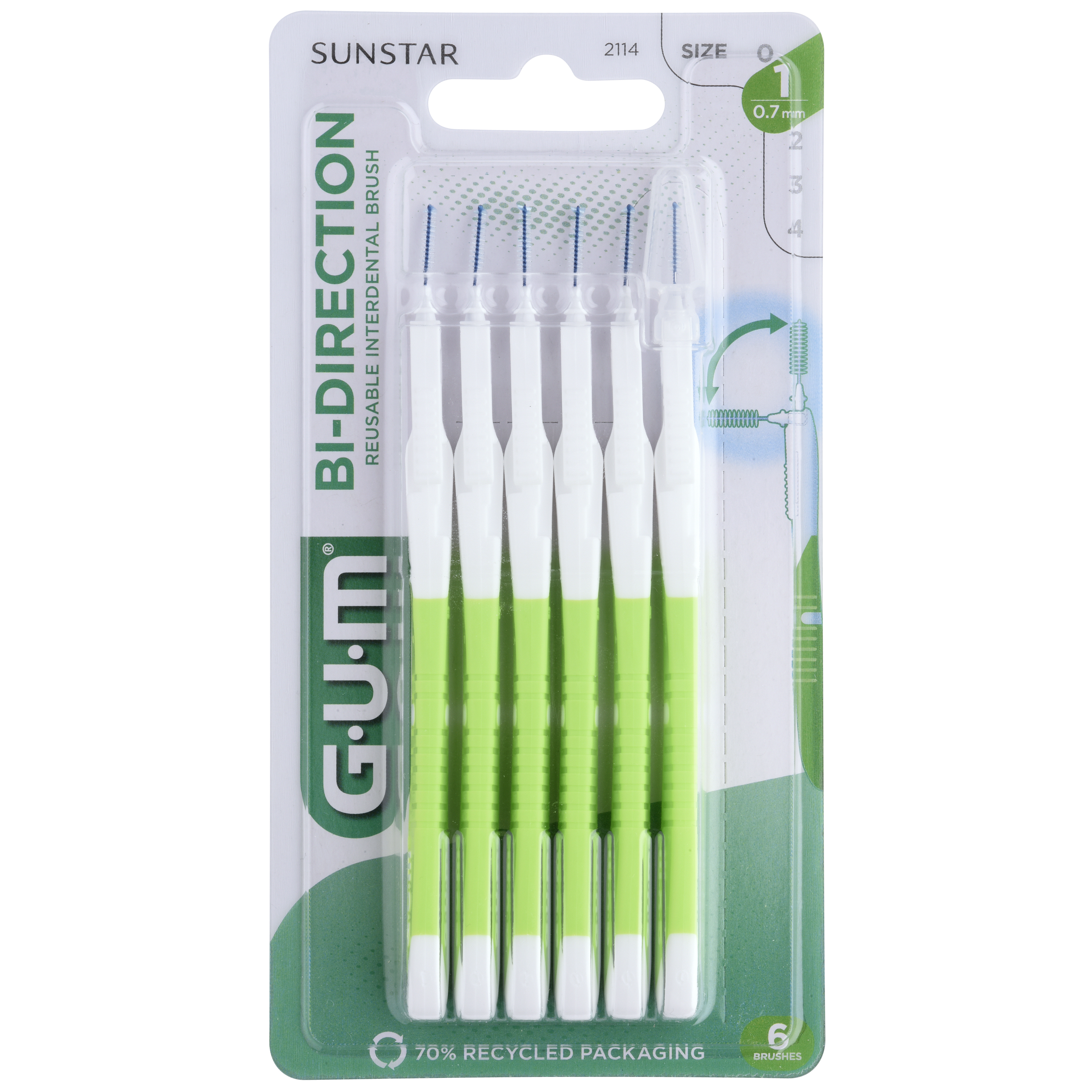 GUM Bi-Direction 0,7 szczoteczki międzyzębowe 6 sztuk zdjęcie