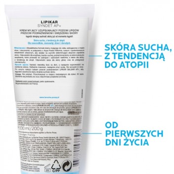 La Roche Posay Lipikar Syndet AP+ krem myjący uzupełniający poziom lipidów przeciw podrażnieniom i swędzeniu skóry 200 ml
